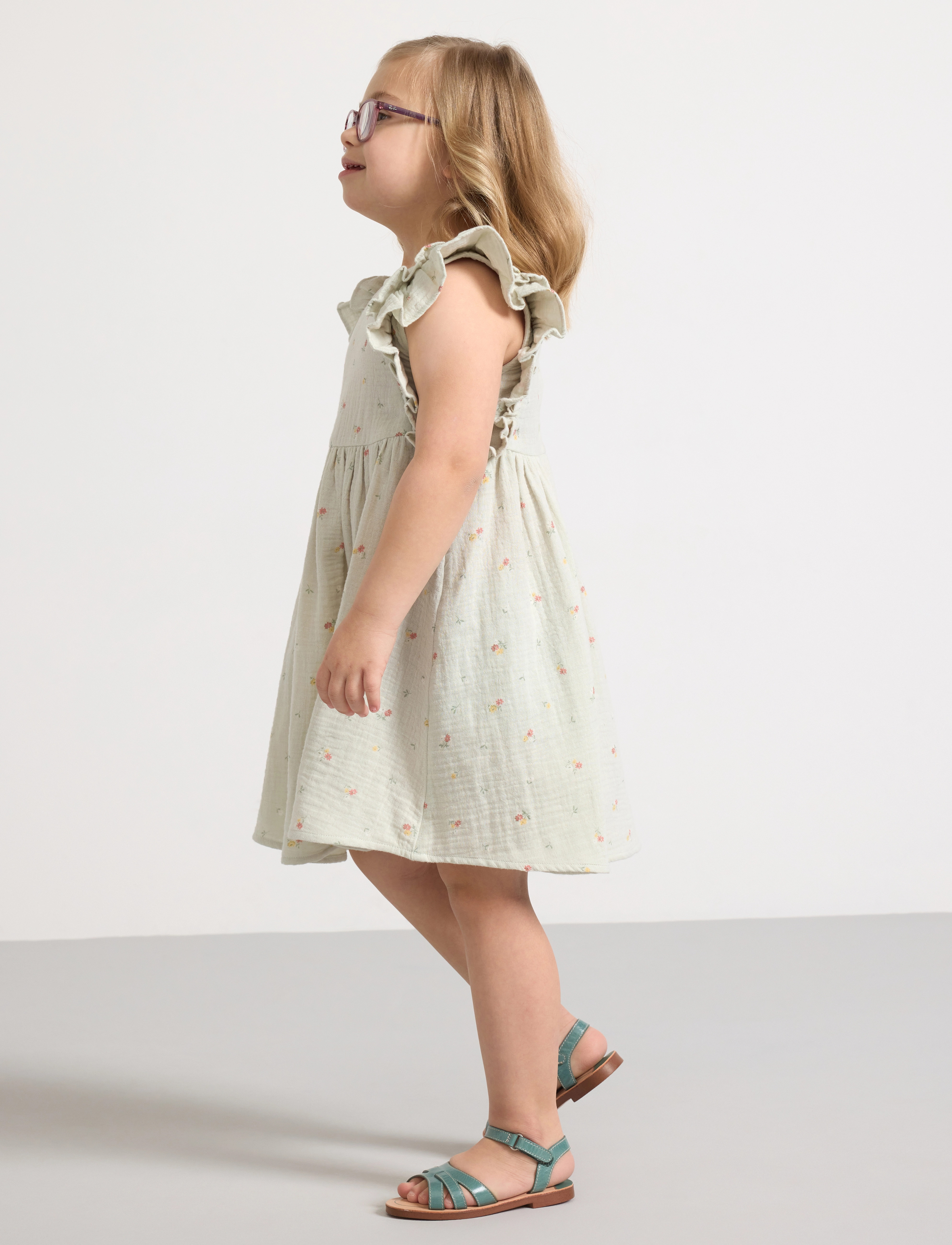 Lindex - dress gauze frill sleeve AOP - light green - 4