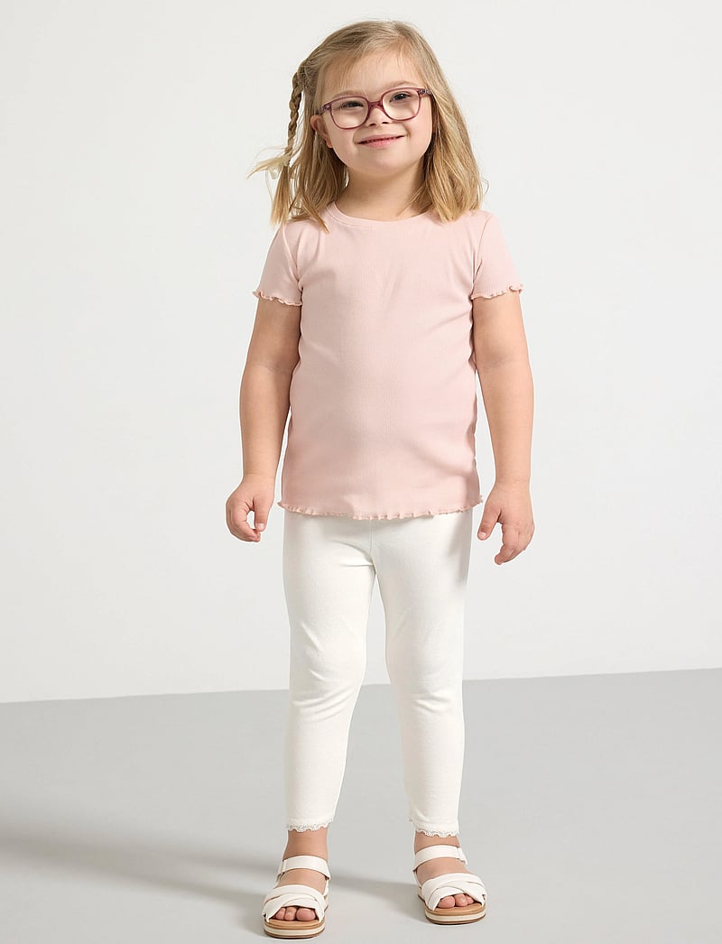 Lindex - Capri leggings with lace - leggings - light dusty white - 0