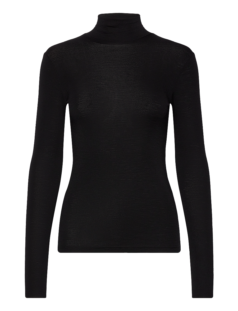Lindex - Top in merino wool with mock neck - rullekraver - black - 1