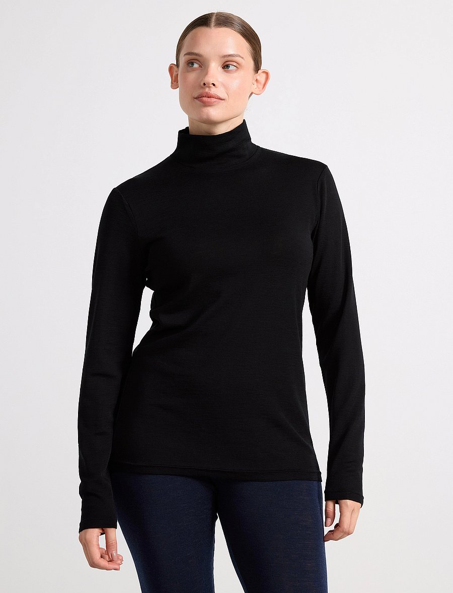 Lindex - Top in merino wool with mock neck - rullekraver - black - 0