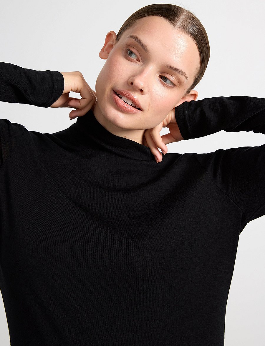 Lindex - Top in merino wool with mock neck - rullekraver - black - 4