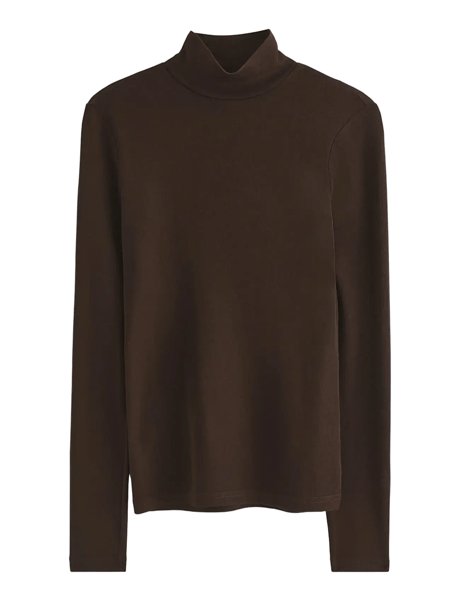 Lindex - Top in merino wool with mock neck - rullekraver - dark brown - 0