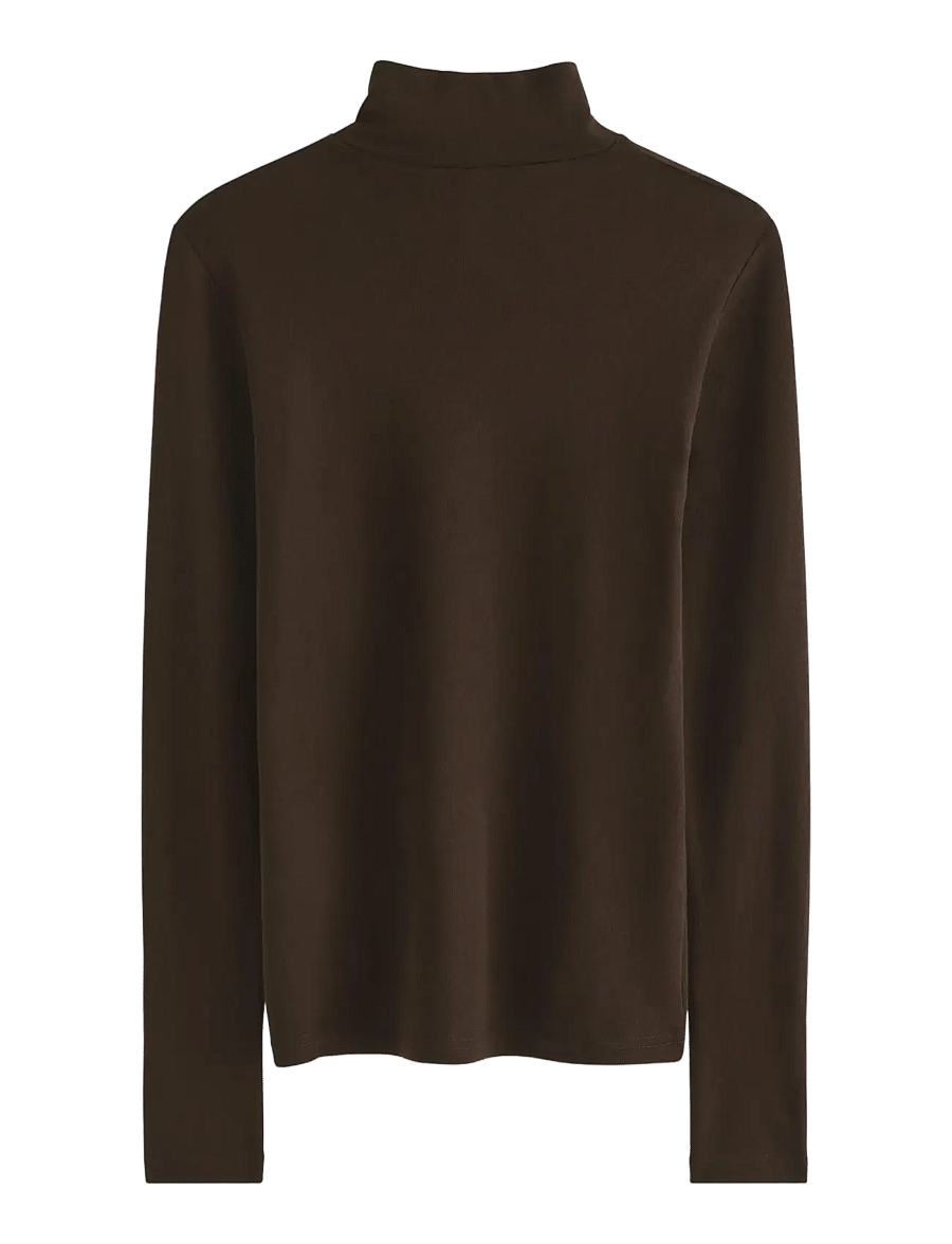 Lindex - Top in merino wool with mock neck - rullekraver - dark brown - 1