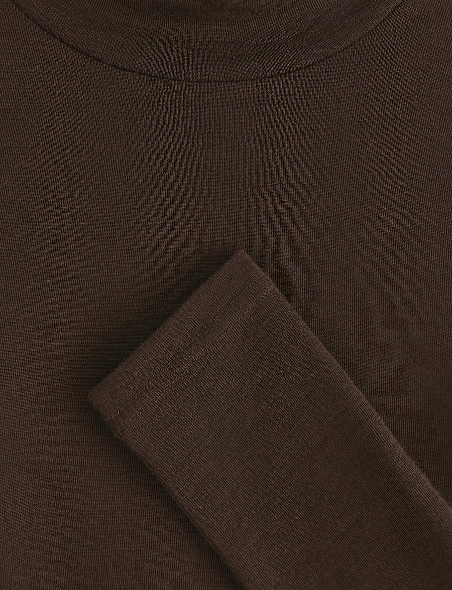 Lindex - Top in merino wool with mock neck - rullekraver - dark brown - 2