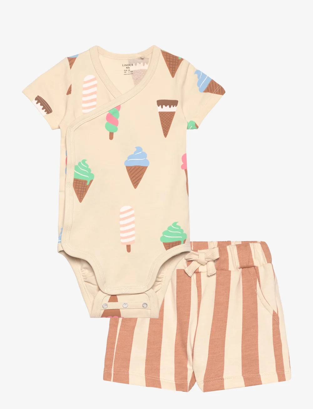Lindex - Set wrap body shorts icecream - sæt med body - light beige - 0