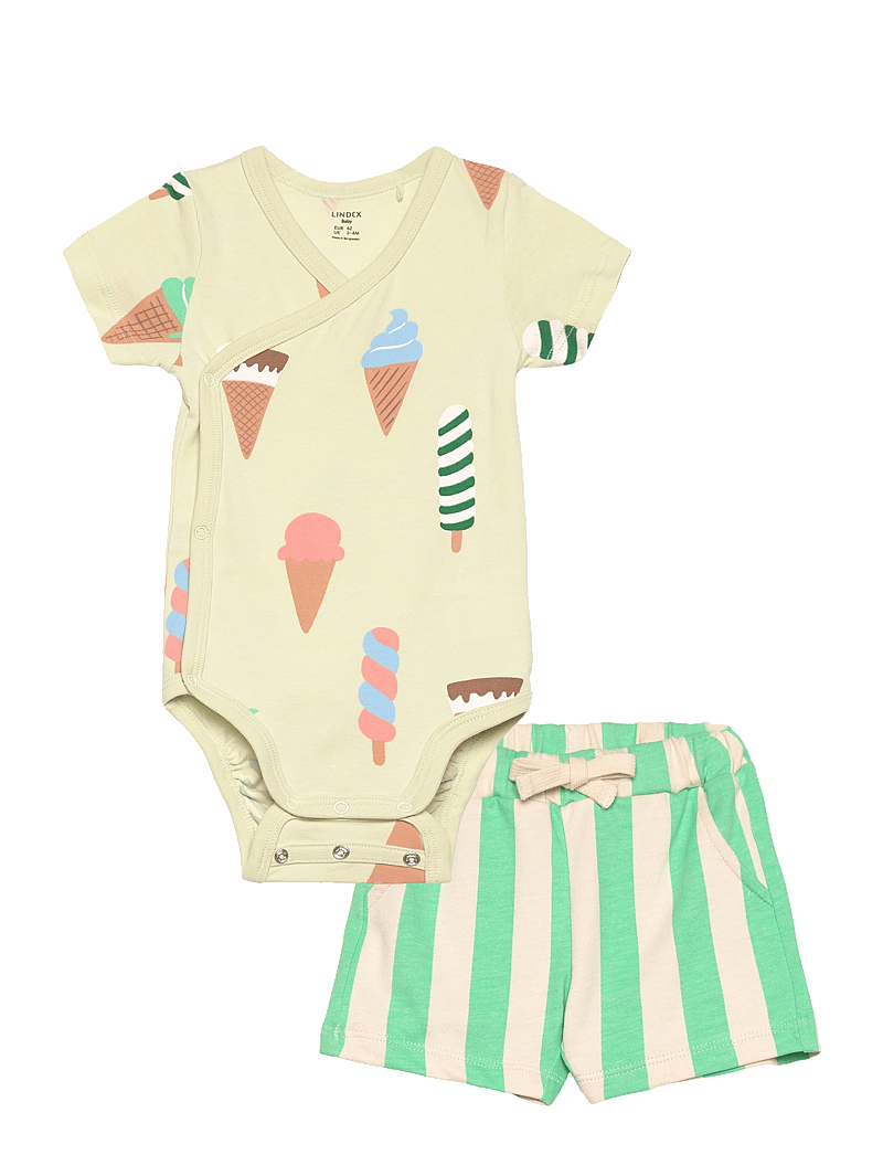 Lindex - Set wrap body shorts icecream - set med body - light dusty green - 0