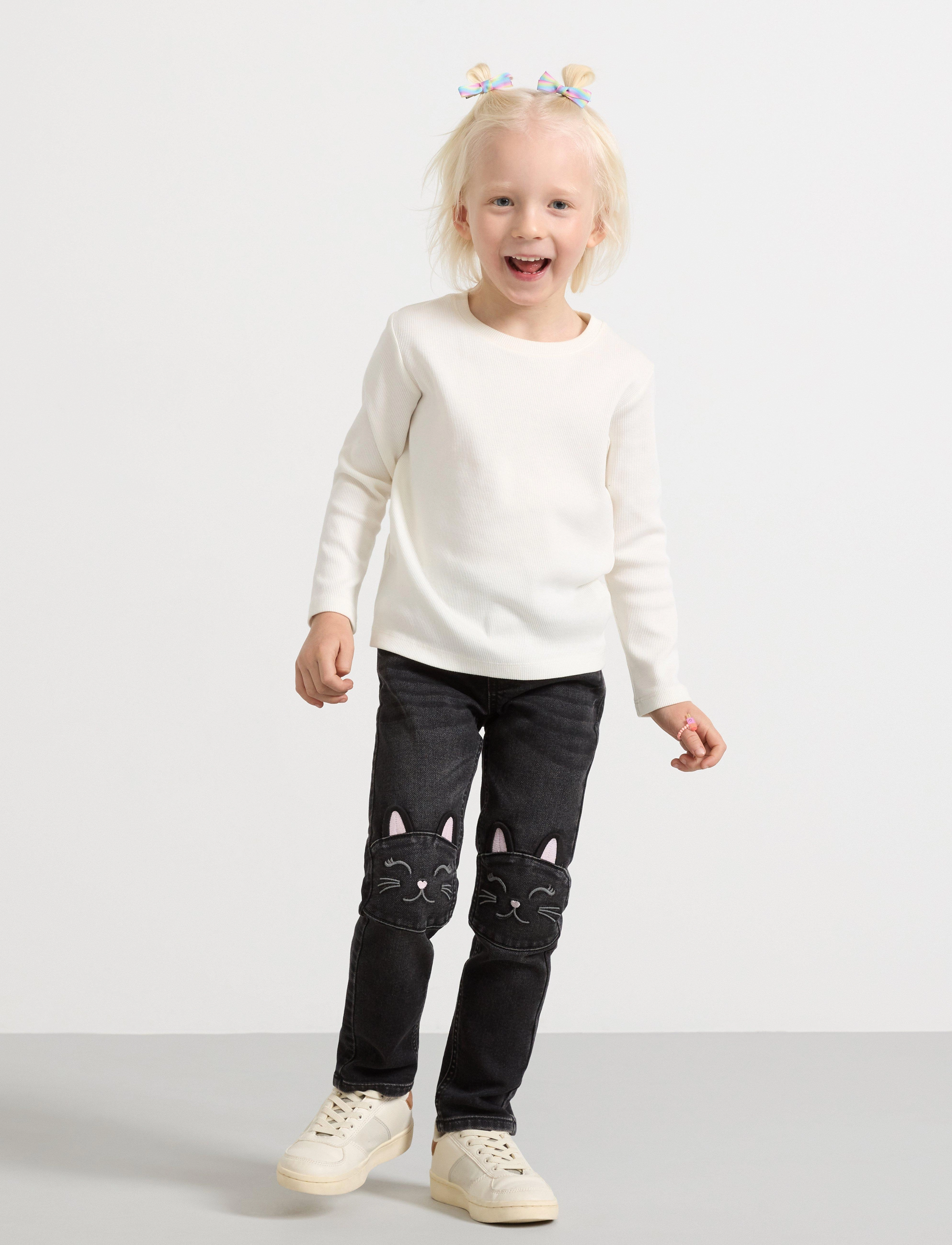 Lindex Trousers Denimjersey Sara Knee, Børn, Katteknæ Denim Jersey Bukser, Sort, Str: 92