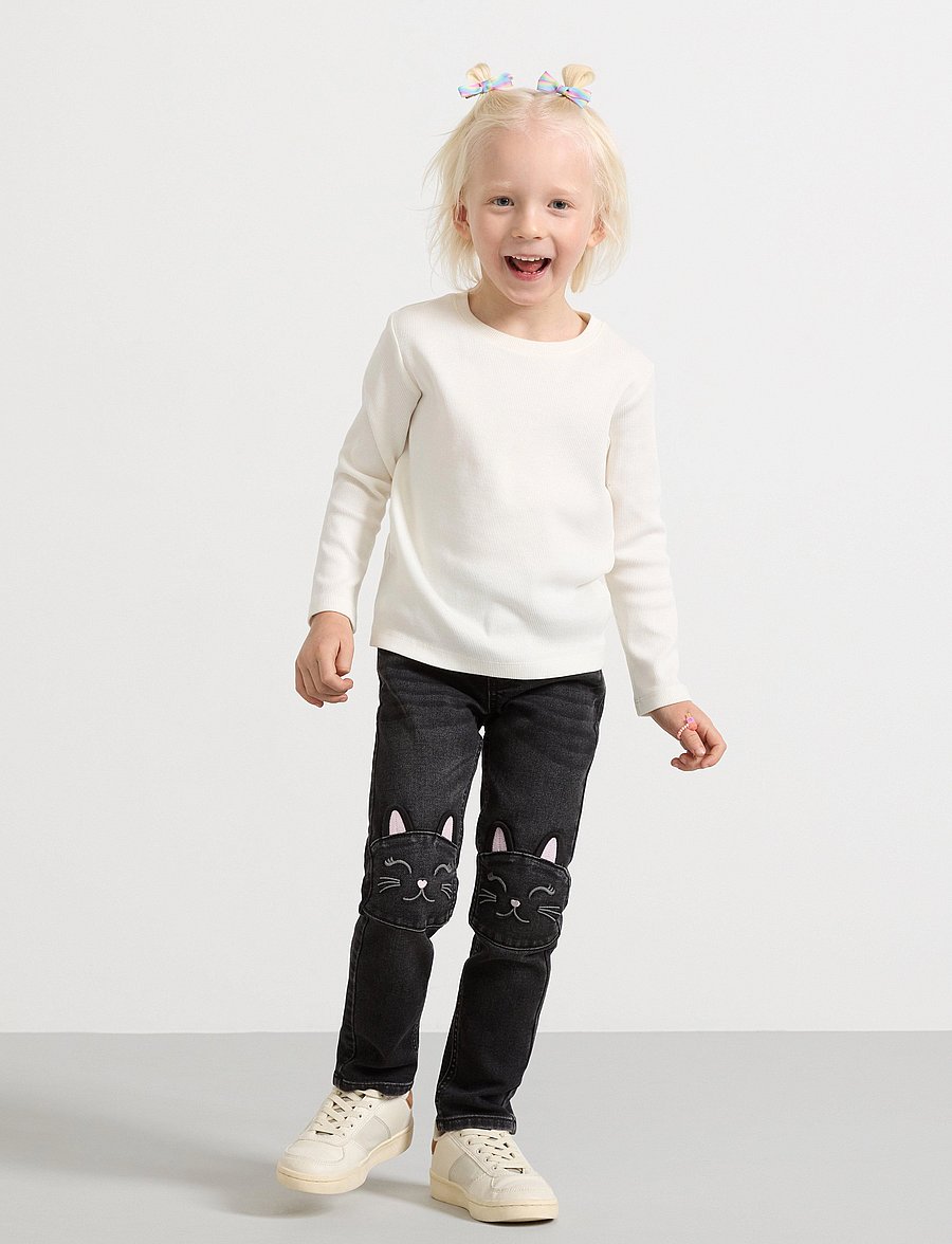 Lindex - Trousers denimjersey Sara knee - regular jeans - black - 0