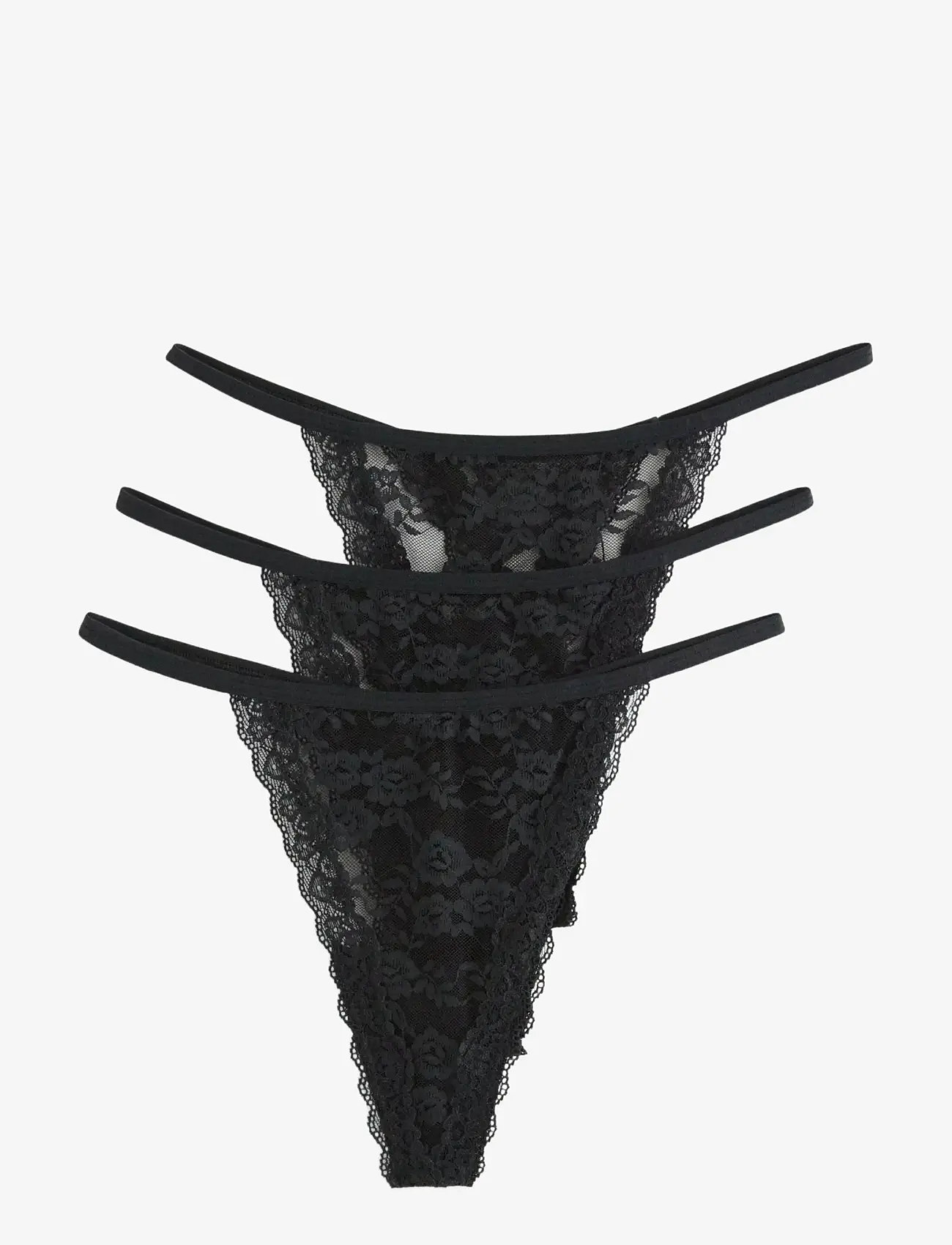 Lindex - Brief Jennie lace thong 3 pack - siaurikės - black - 0