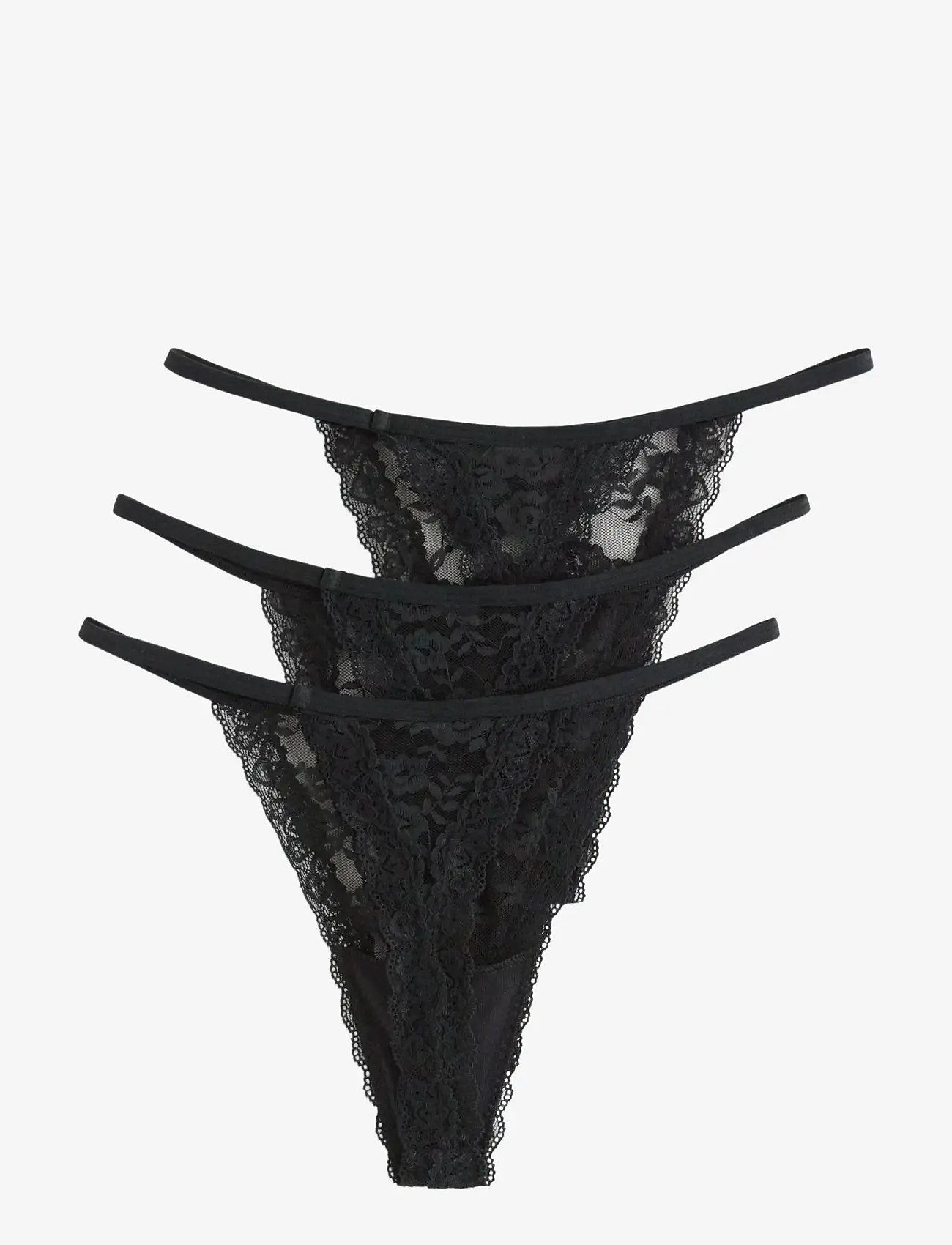 Lindex - Brief Jennie lace thong 3 pack - siaurikės - black - 1