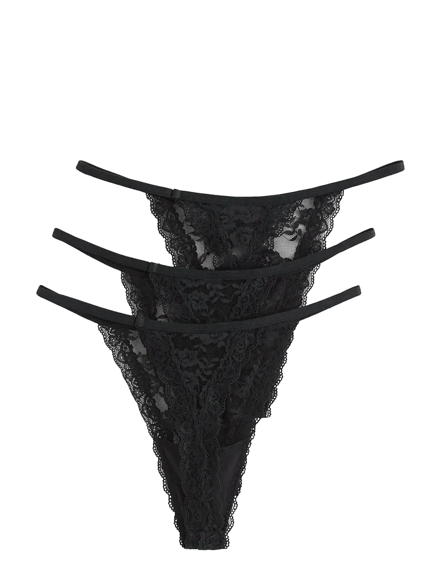 Lindex - Brief Jennie lace thong 3 pack - stringtrusser - black - 1