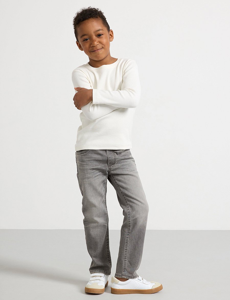 Lindex - STAFFAN Straight leg jeans i denimtrikå - regular jeans - grey - 0