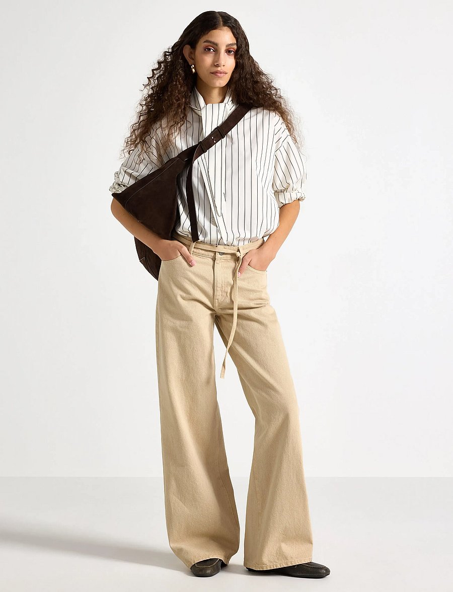 Lindex - WIDE Peggy trousers - hosen mit weitem bein - beige - 0
