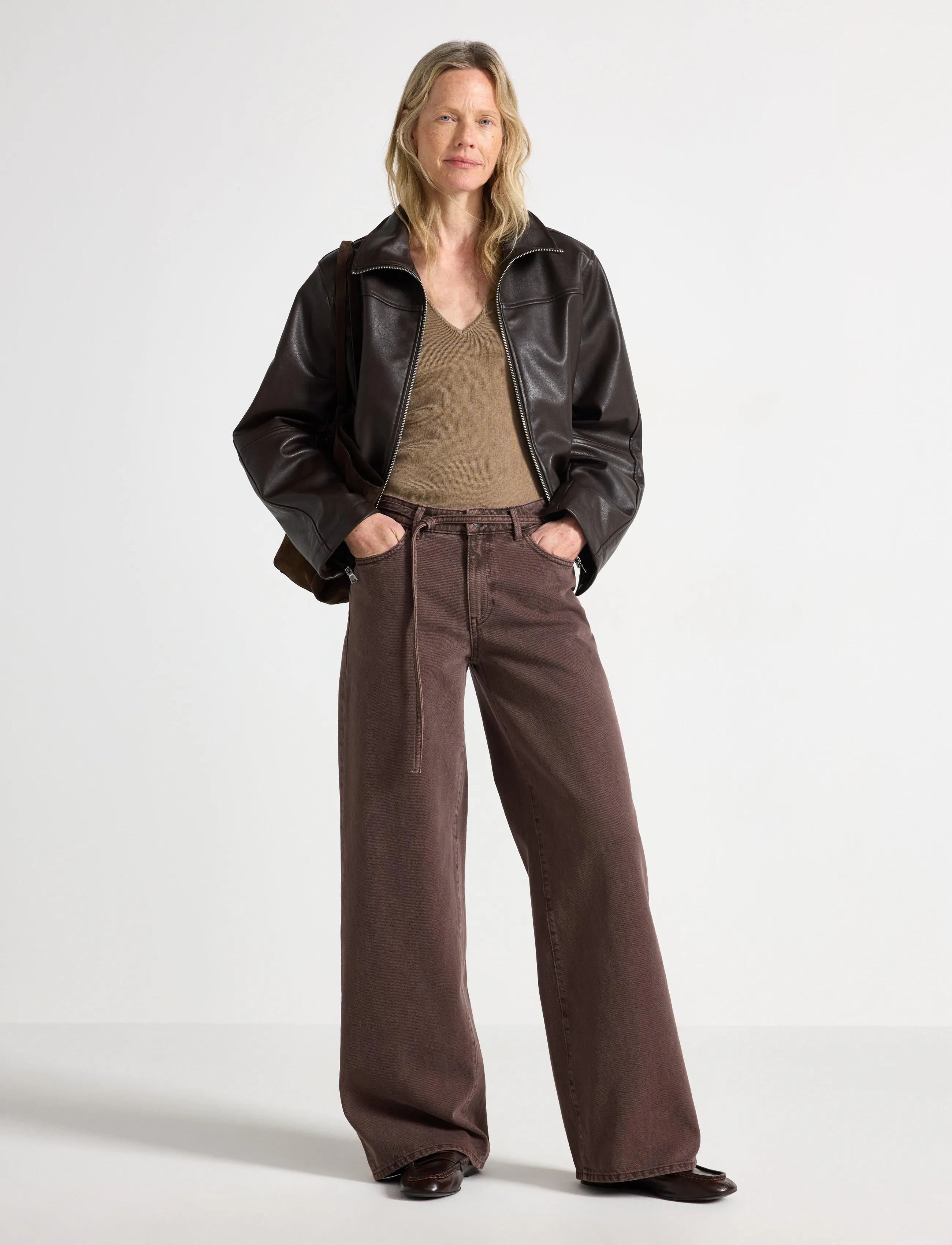 Lindex WIDE Peggy trousers - Transitional Layering - DARK BROWN / brown