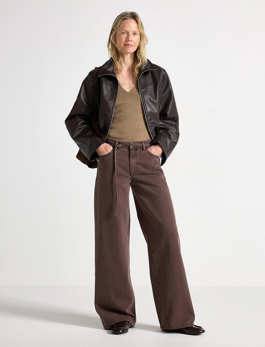 Lindex - WIDE Peggy trousers - vida jeans - dark brown - 0