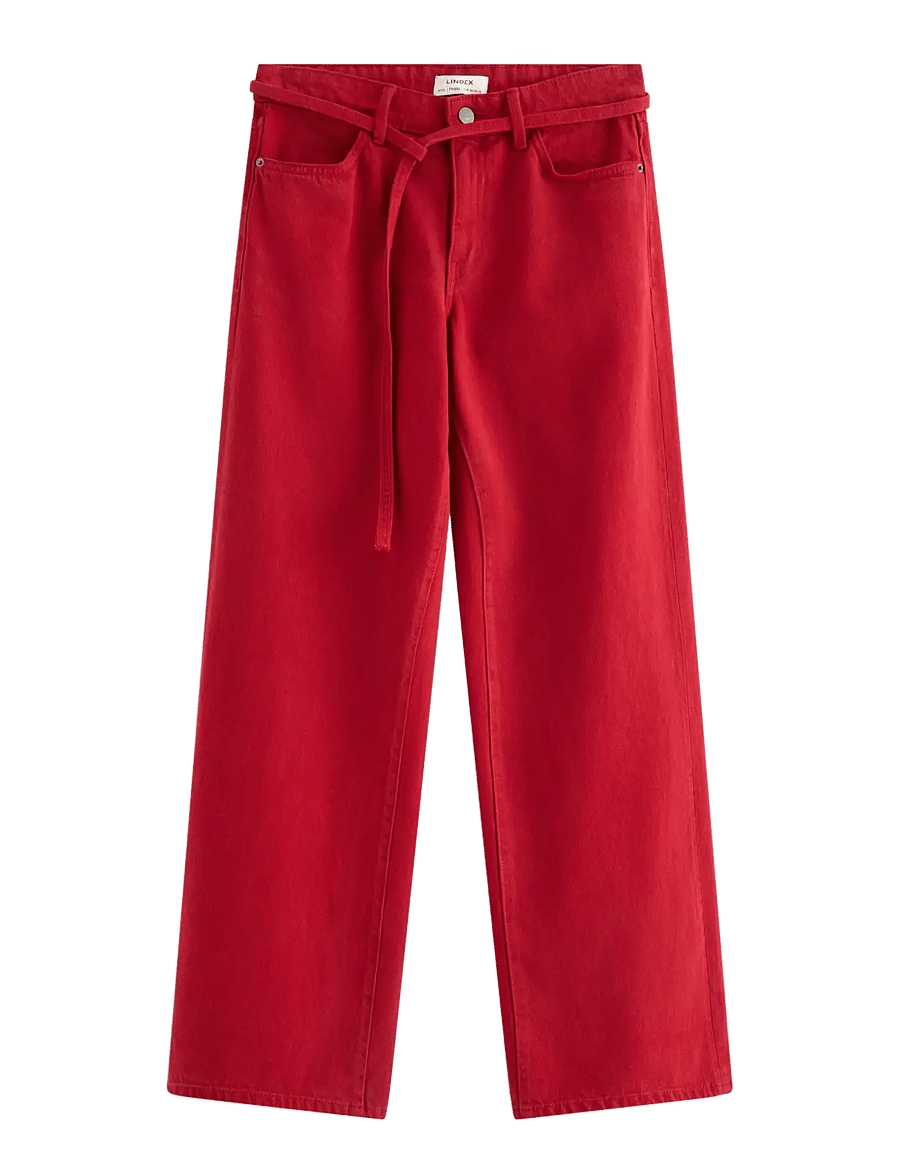 Lindex - Trousers Peggy twill - laia säärega teksad - dark dusty red - 1