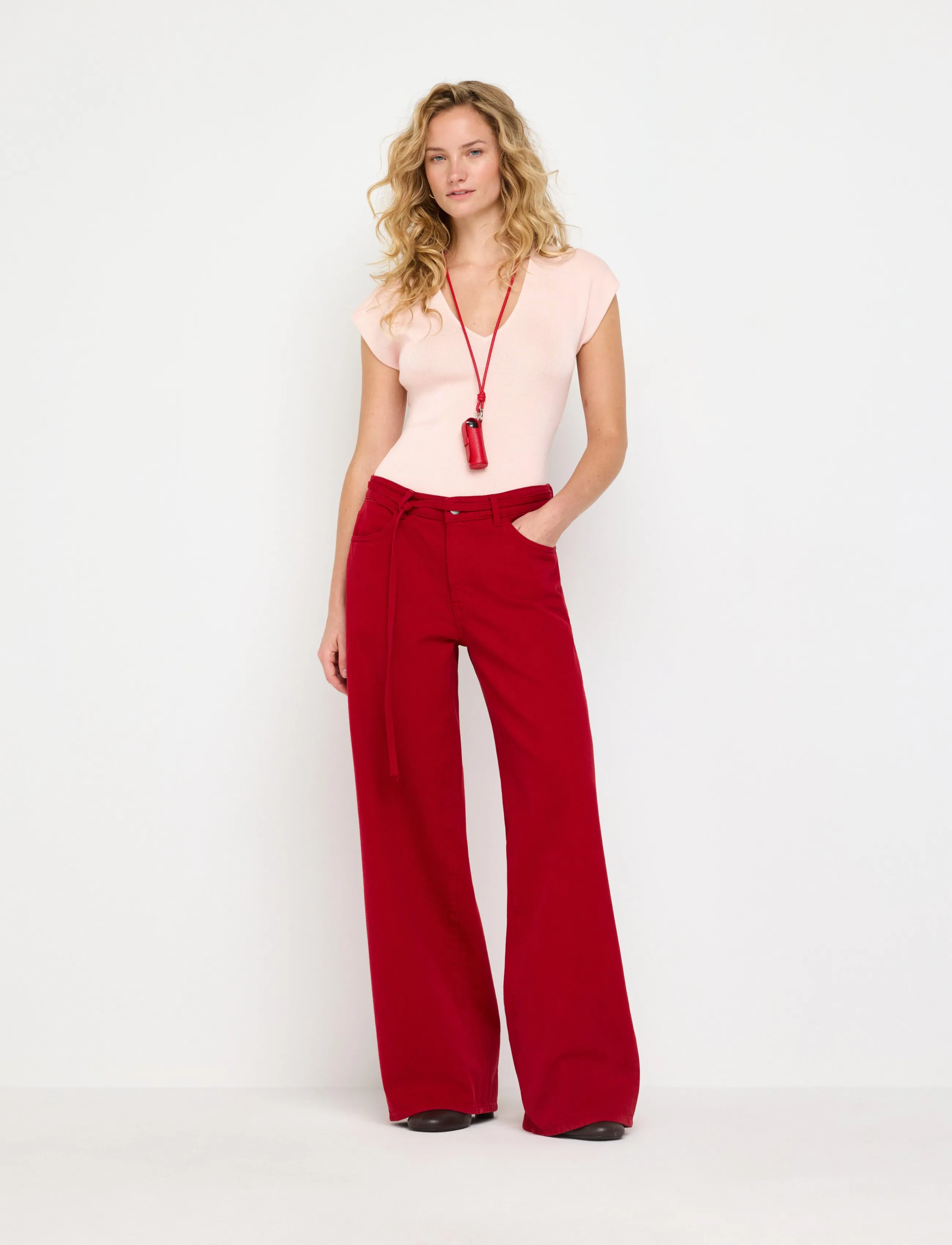 Lindex Trousers Peggy twill - Laia säärega teksad - DARK DUSTY RED / red