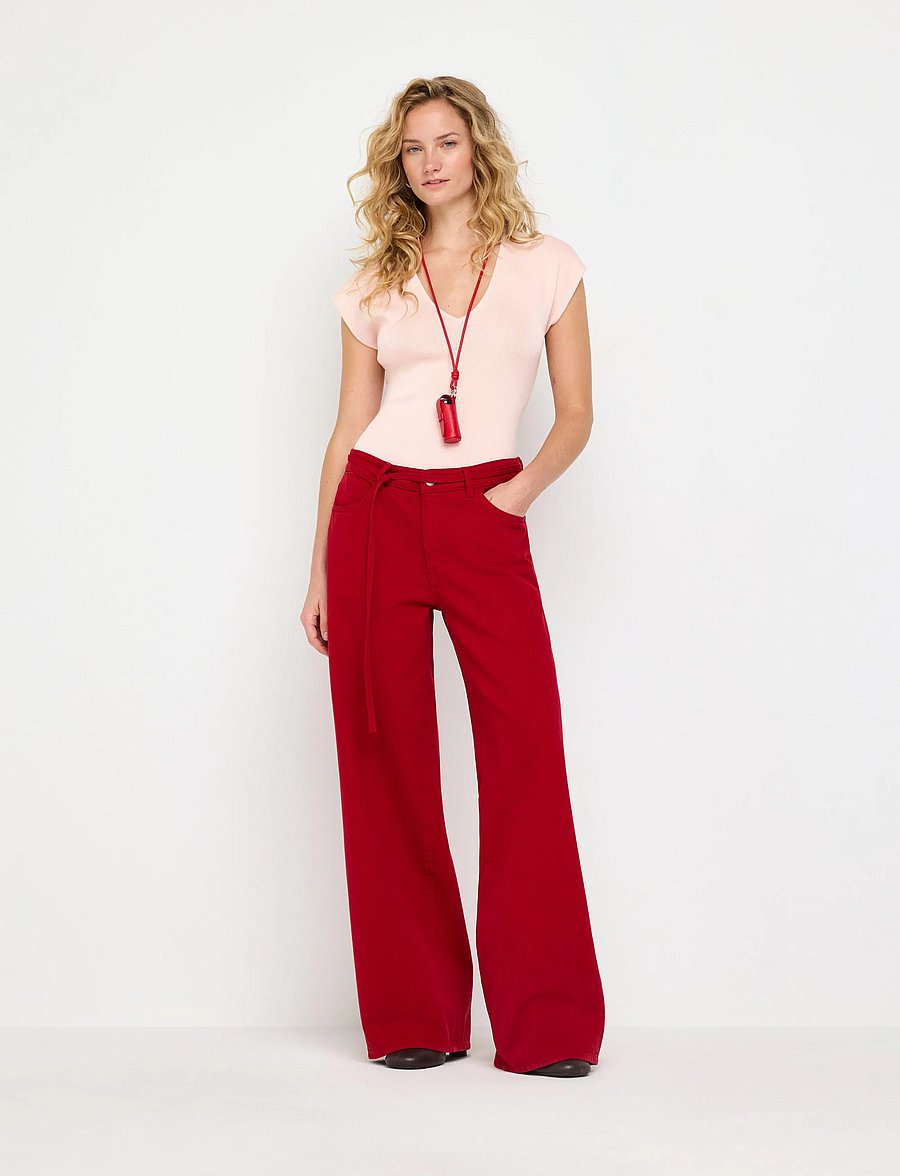 Lindex - Trousers Peggy twill - laia säärega teksad - dark dusty red - 0