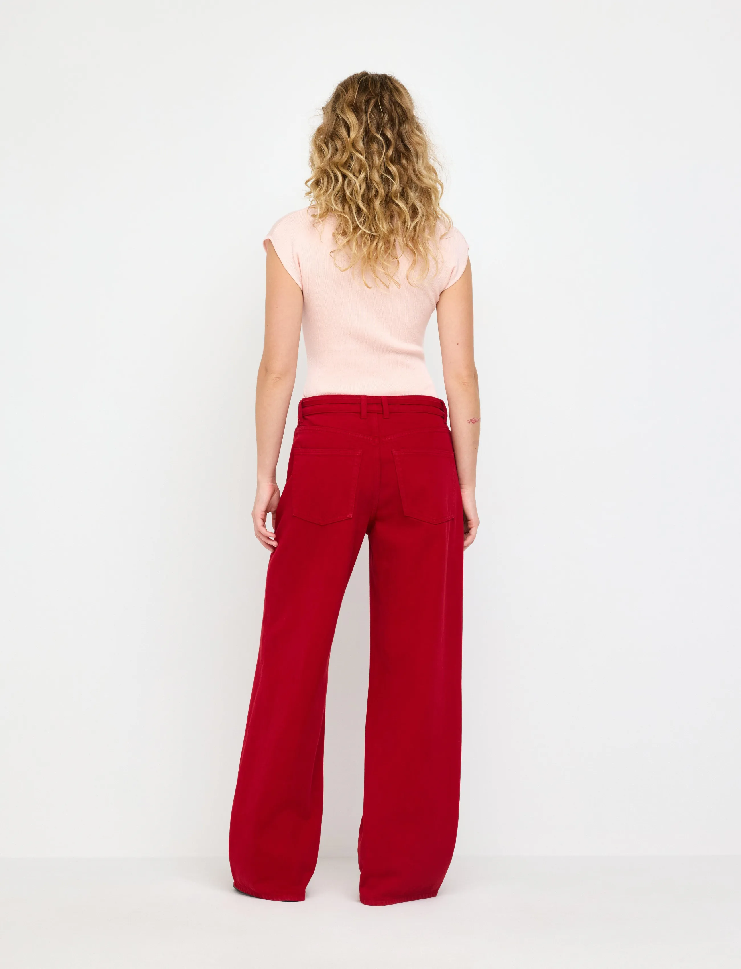 Lindex - Trousers Peggy twill - laia säärega teksad - dark dusty red - 3