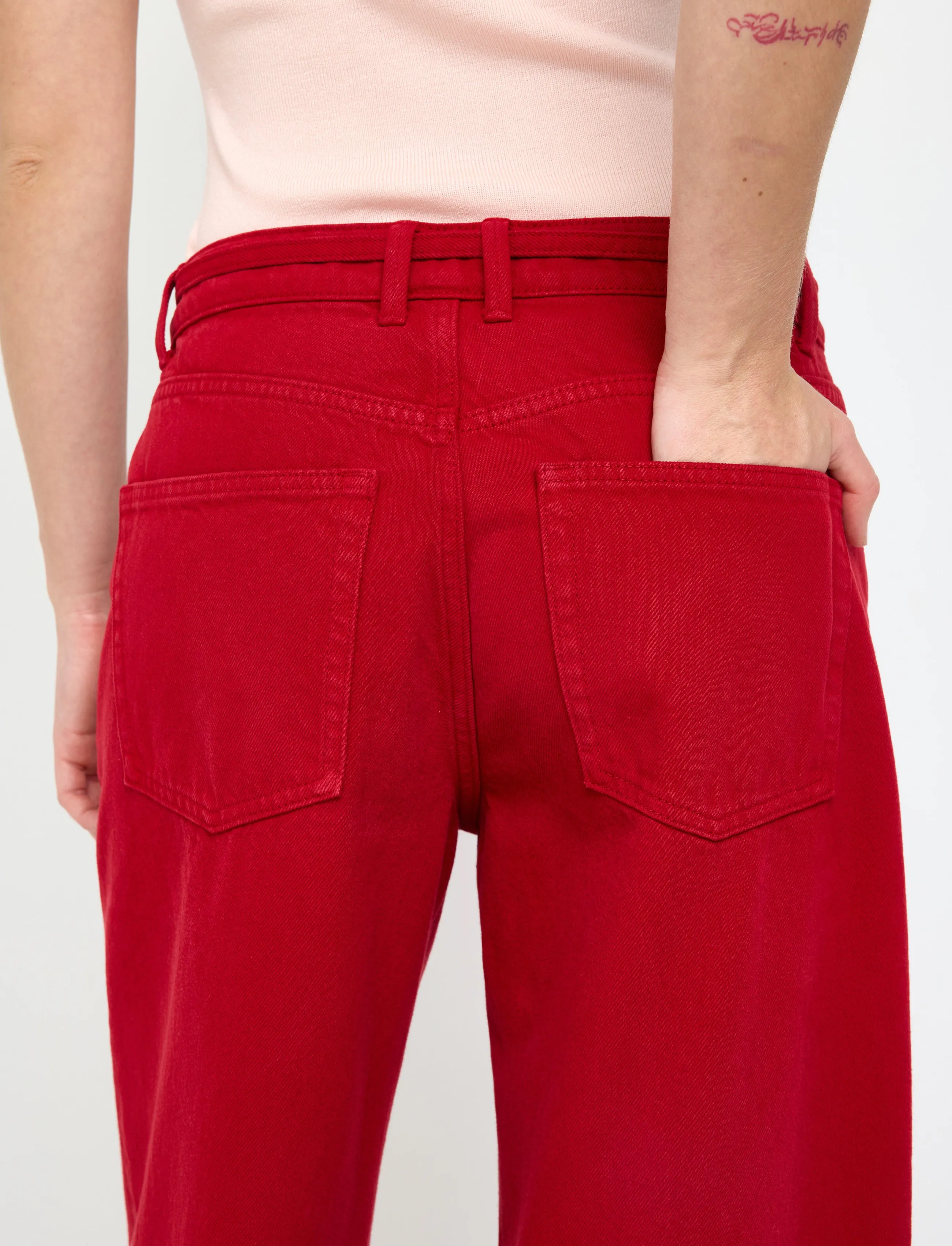 Lindex - Trousers Peggy twill - laia säärega teksad - dark dusty red - 4