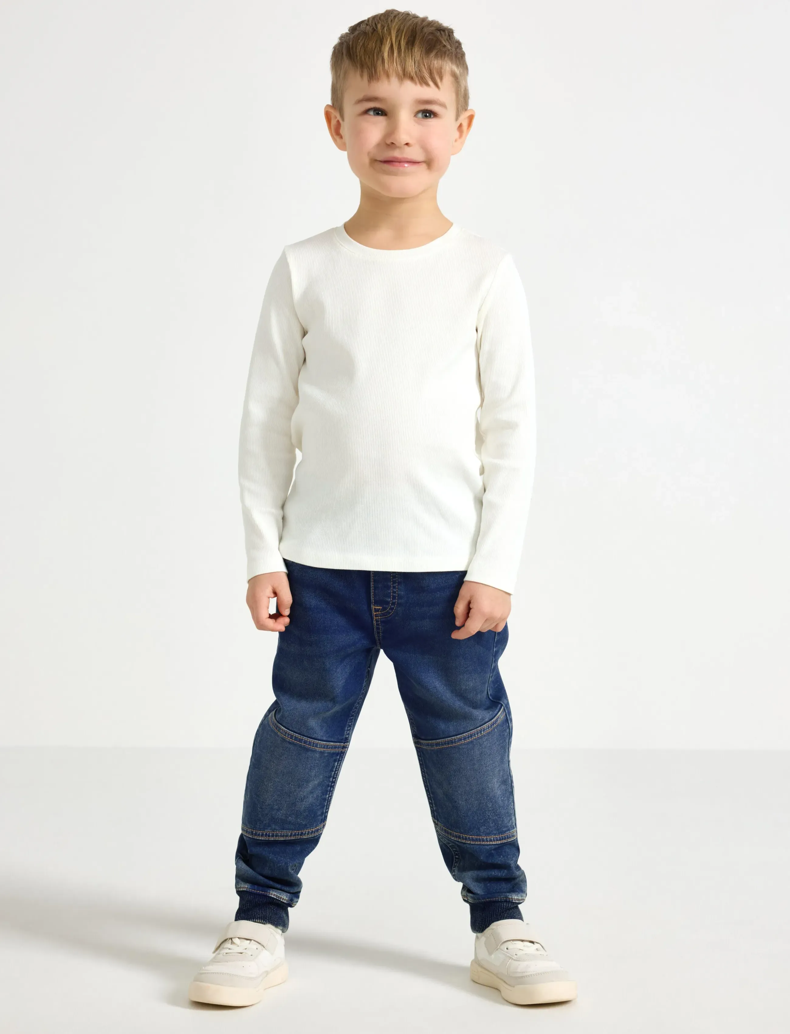 Lindex Wilmer Wide Leg Jeans In Denim Jersey With Reinforced Knees, 122, Jeans, Blau - Kinder