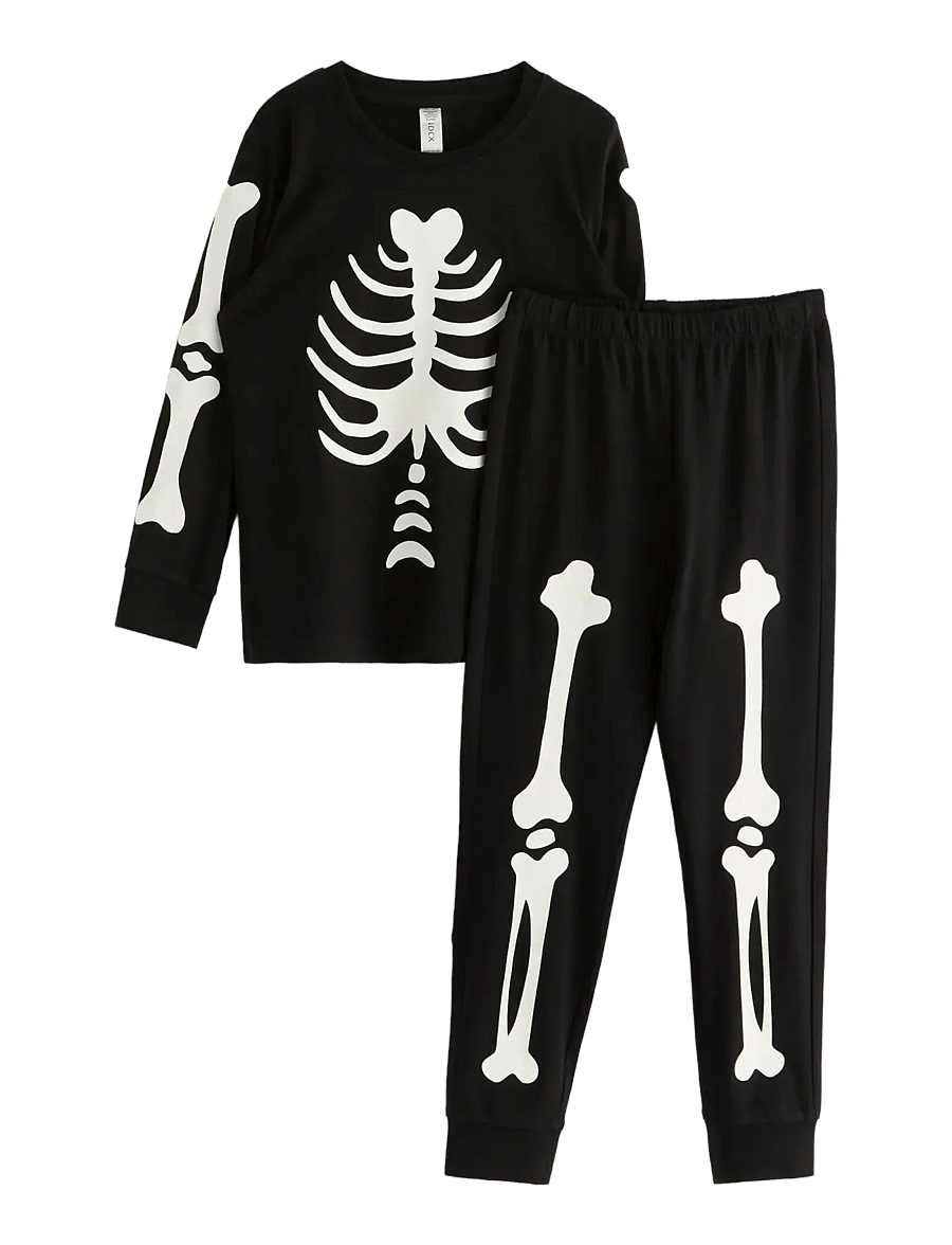 Lindex - Pyjama set with glow in the dark print - pyjamassæt - black - 1