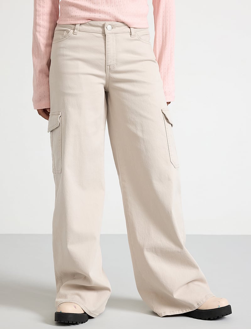 Lindex - Trousers twill washed wide leg - cargohosen - beige - 4