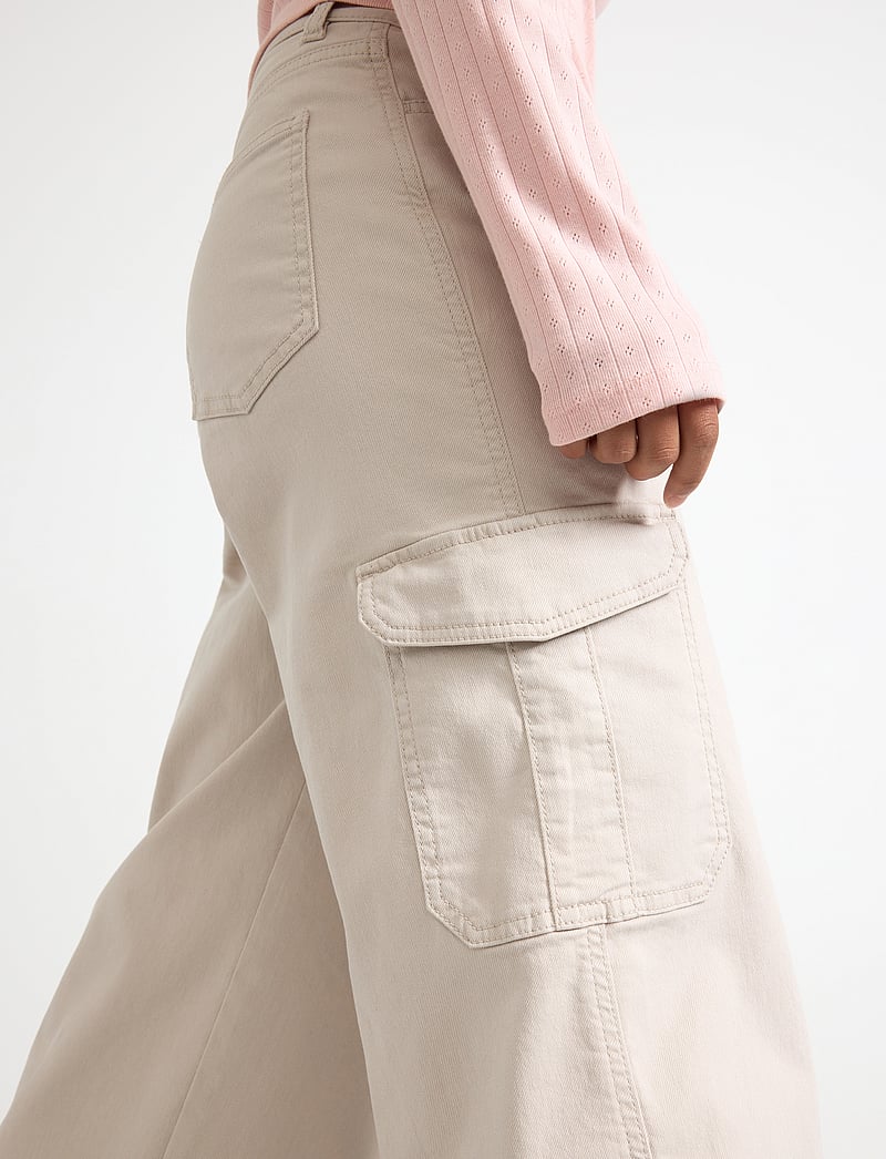 Lindex - Trousers twill washed wide leg - cargohosen - beige - 5