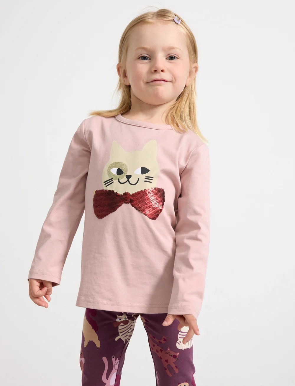 Lindex - Top l s placement print cat wi - długi rękaw - dusty pink - 0