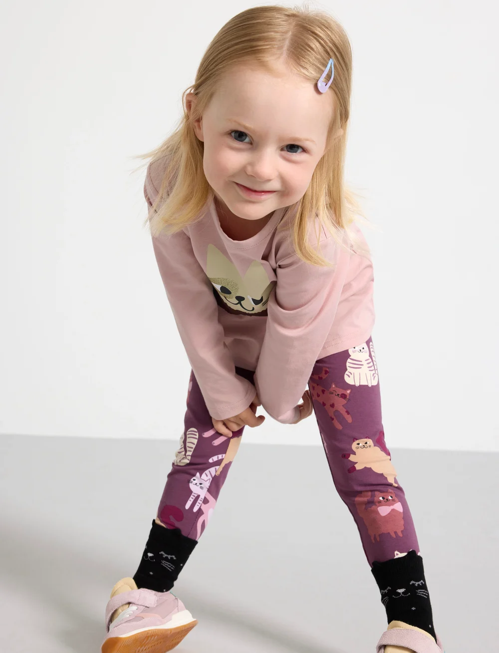 Lindex - Top l s placement print cat wi - długi rękaw - dusty pink - 4