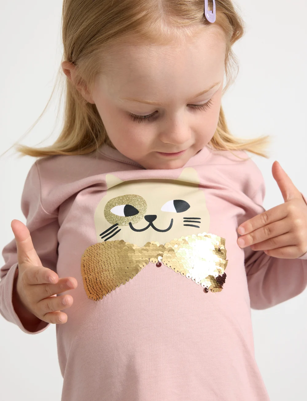 Lindex - Top l s placement print cat wi - długi rękaw - dusty pink - 5