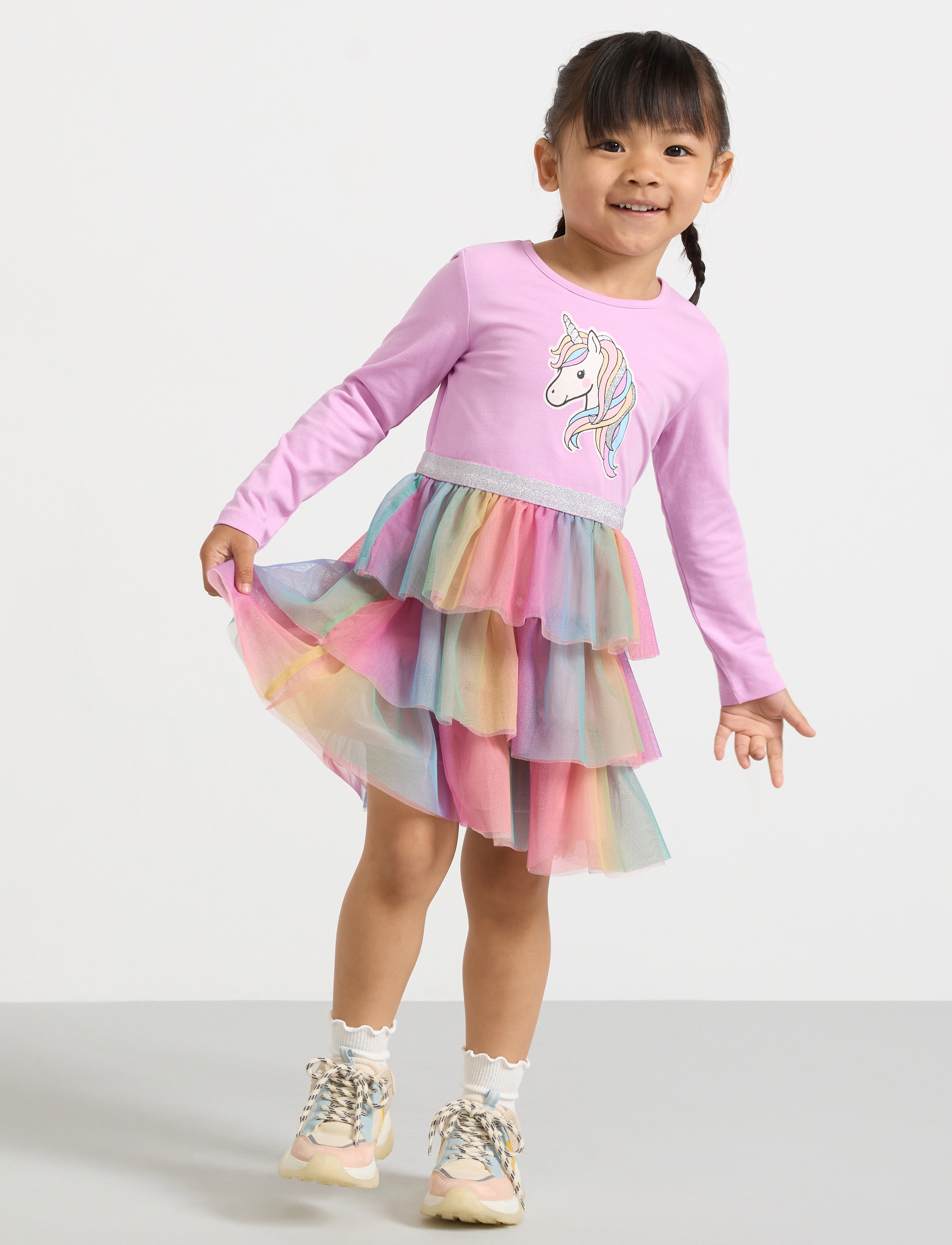 Lindex Dress l s unicorn and mesh ski - Kleider & Röcke - LIGHT LILAC / pink/rose