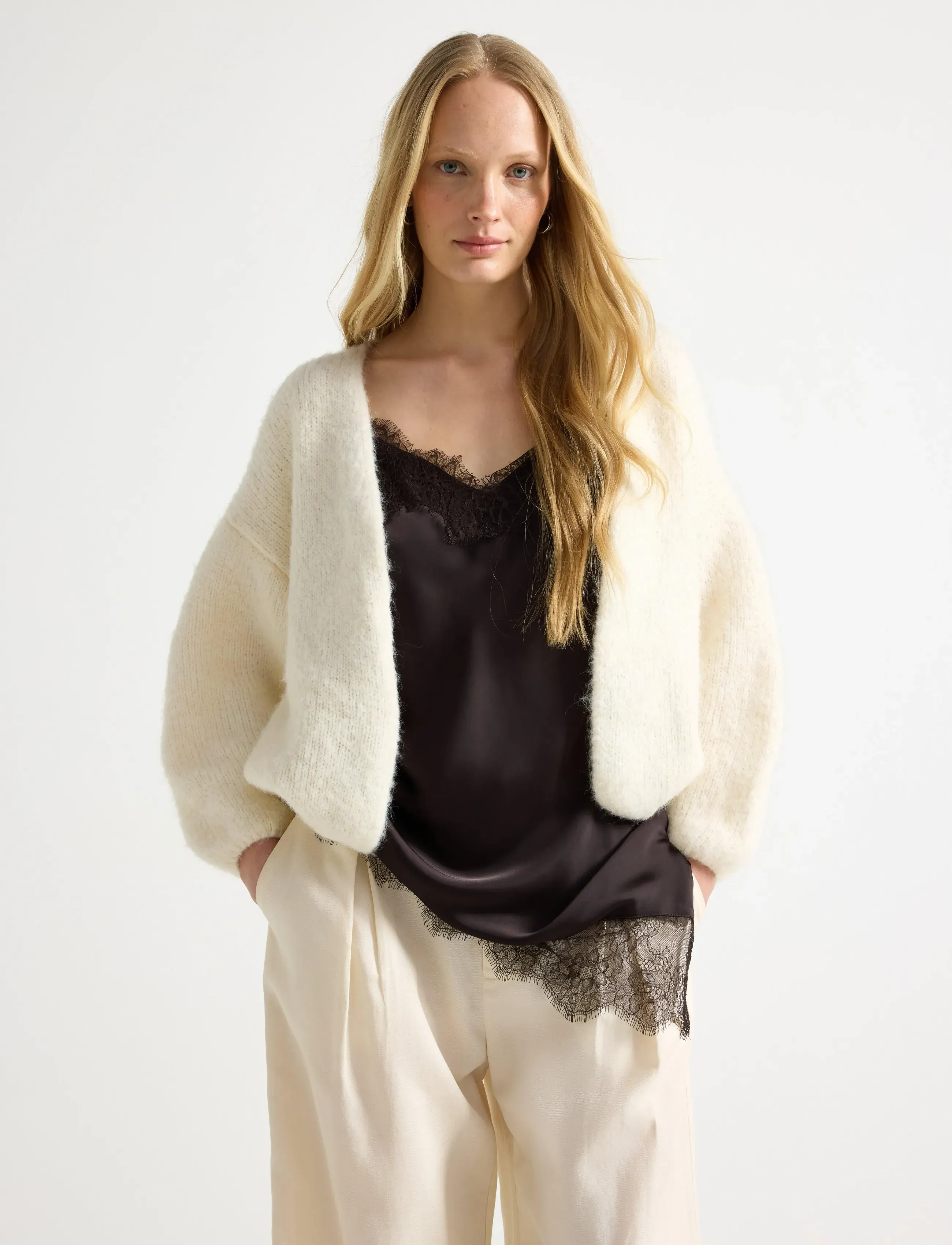 Lindex Strikket Cardigan, XL/XXL, Knitwear, Creme - Cardigans, Frauen