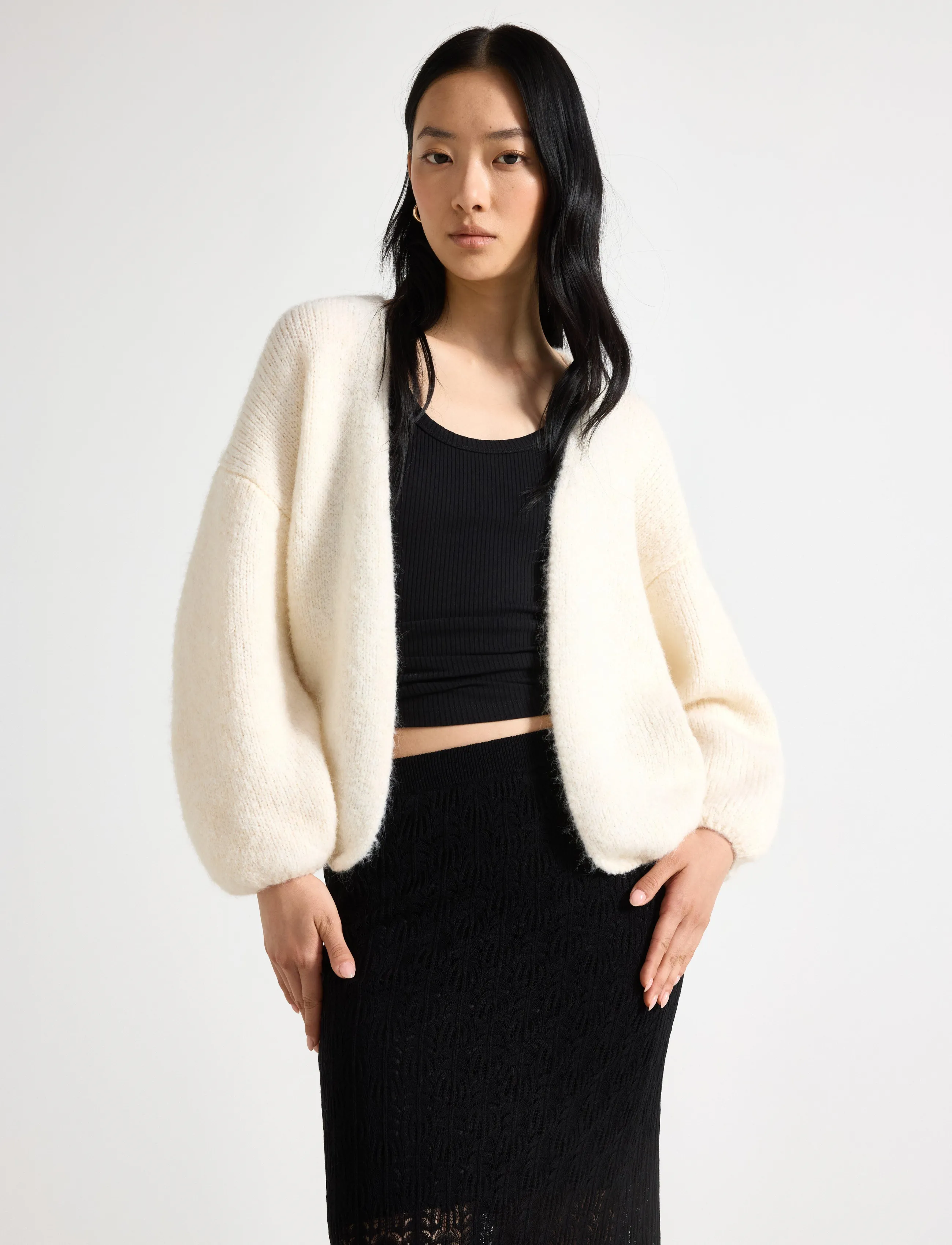 Lindex Knitted Cardigan, M/L, Knitwear, Creme - Cardigans, Frauen
