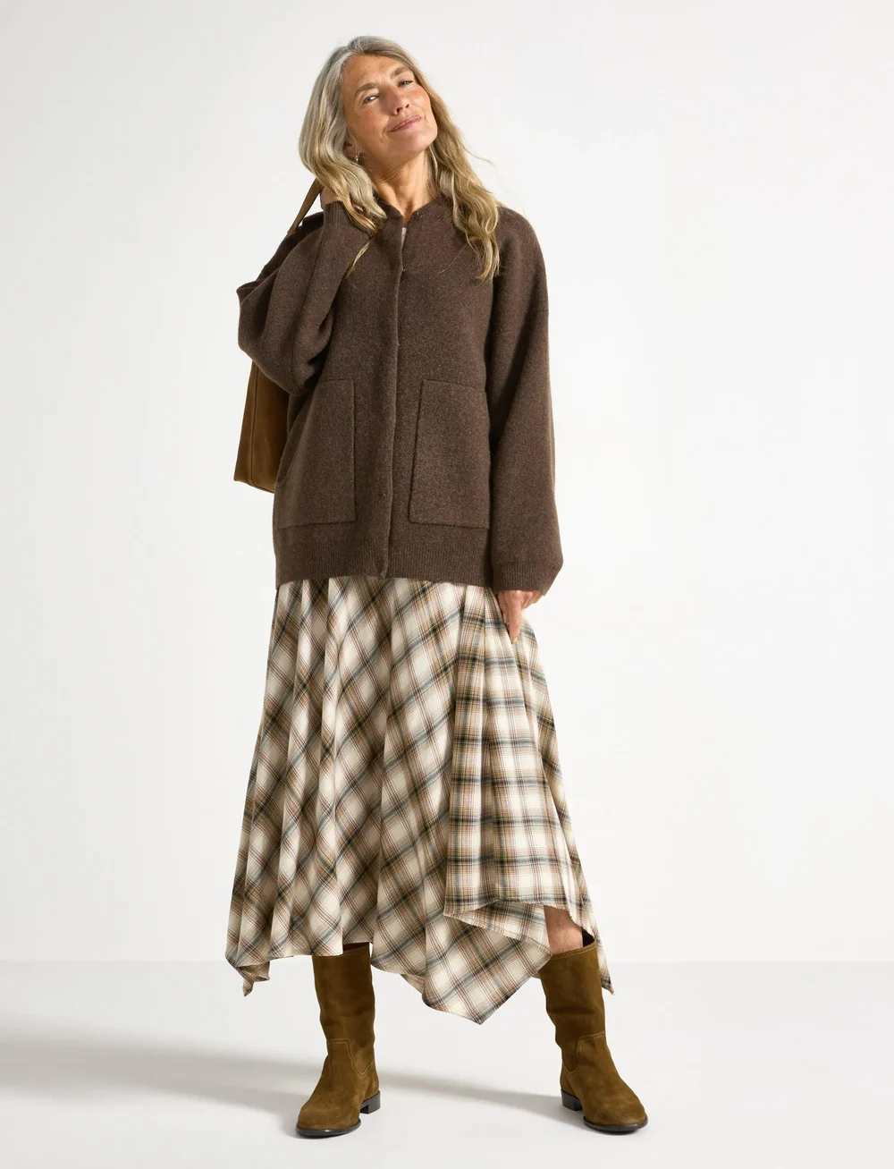 Lindex - Skirt Laura Check - midi nederdele - light beige - 0