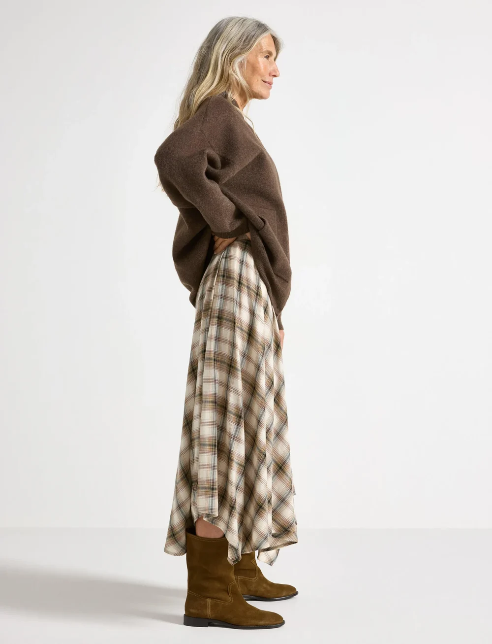 Lindex - Skirt Laura Check - midi nederdele - light beige - 3