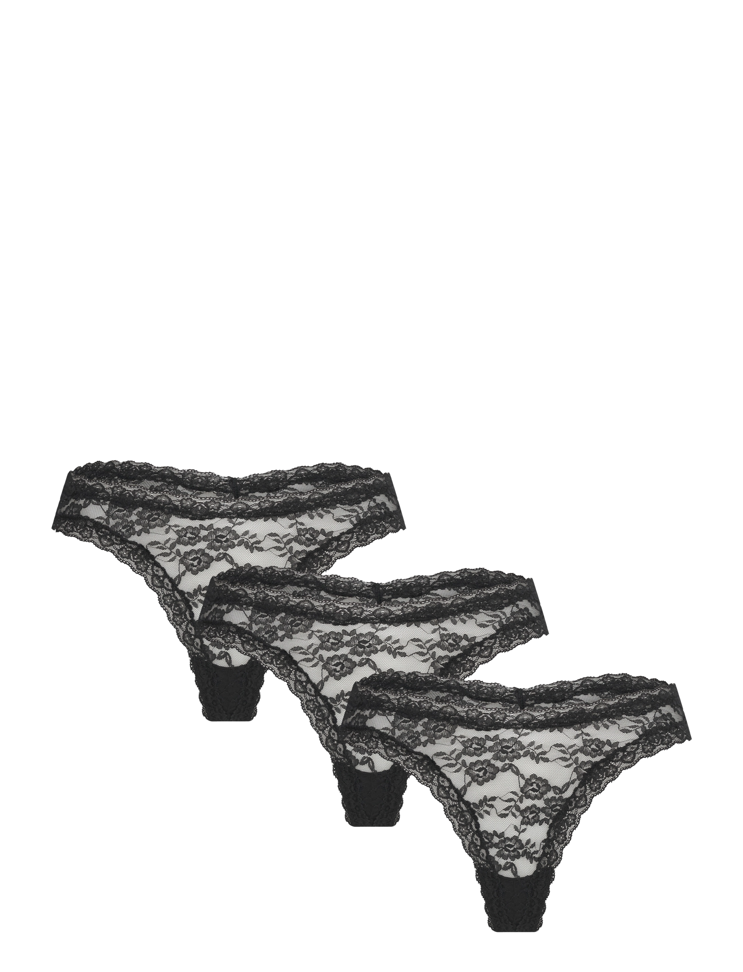 Lindex 3-pack thong in lace - Stringid - BLACK / black
