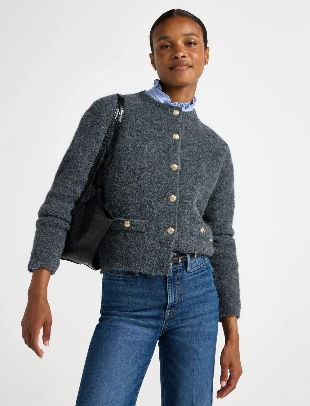 Lindex - Jacket Lunar knitted - koftor - dark grey melange - 0