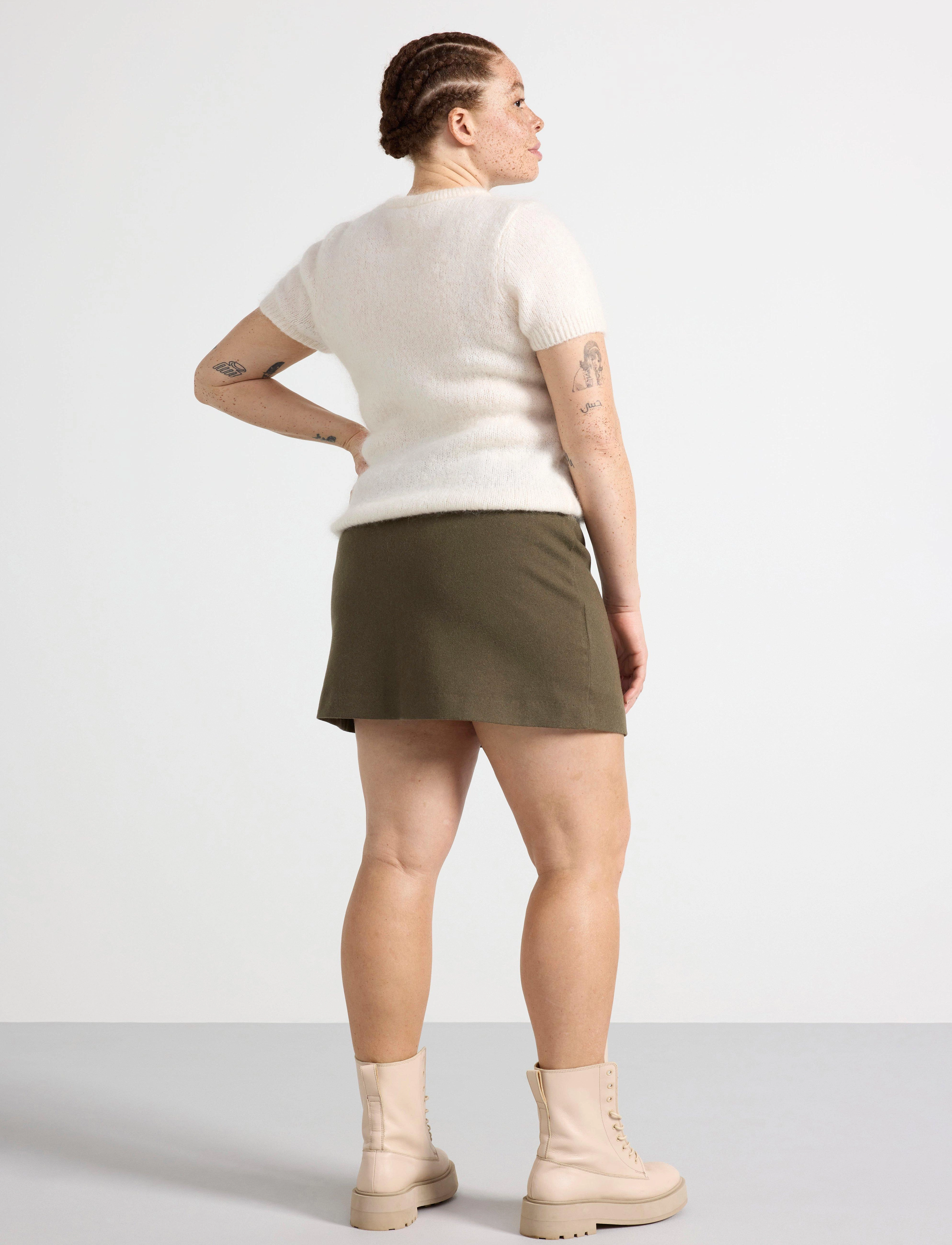 Lindex - Skirt Doris wool - korte skjørt - dark khaki - 3