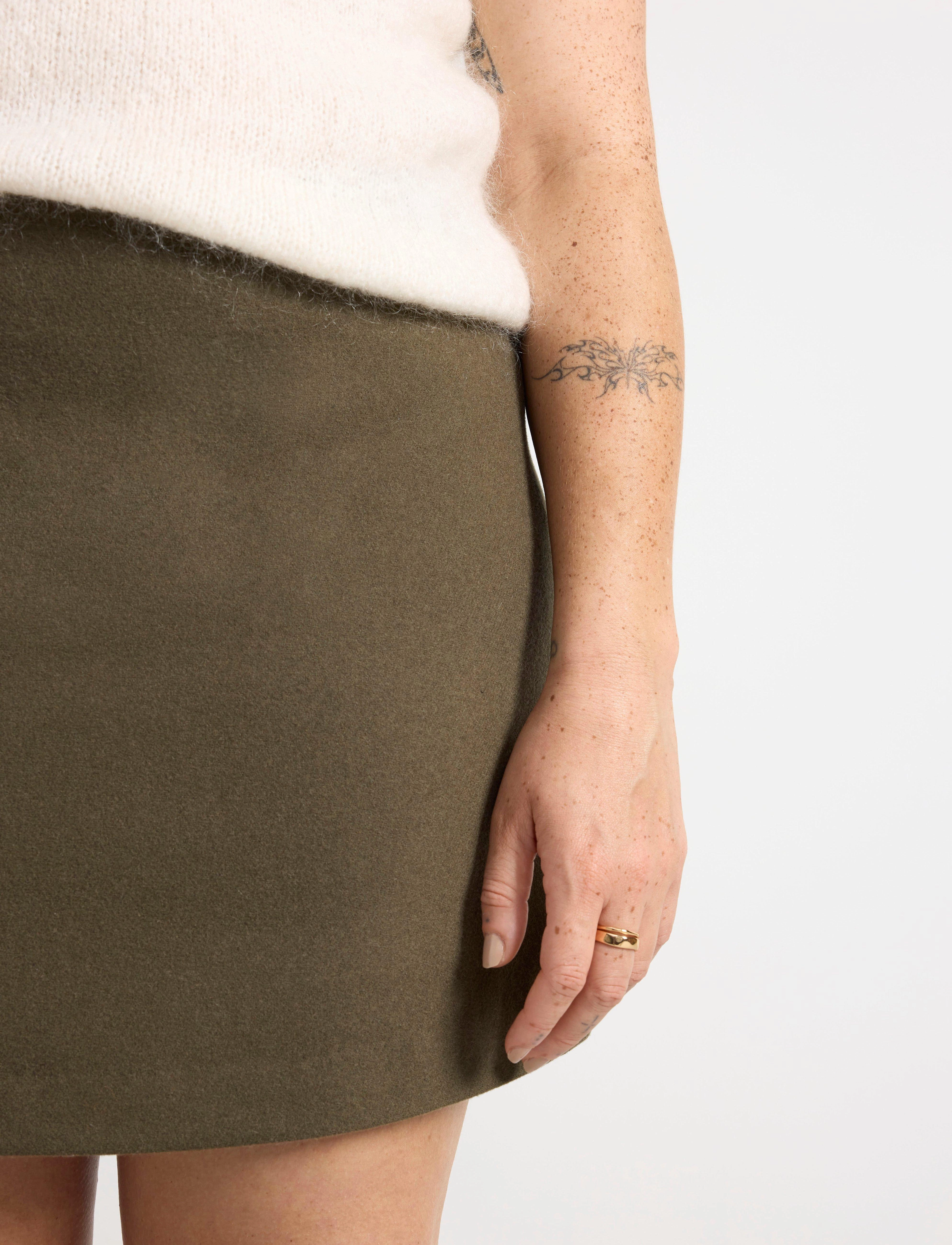 Lindex - Skirt Doris wool - korte skjørt - dark khaki - 4