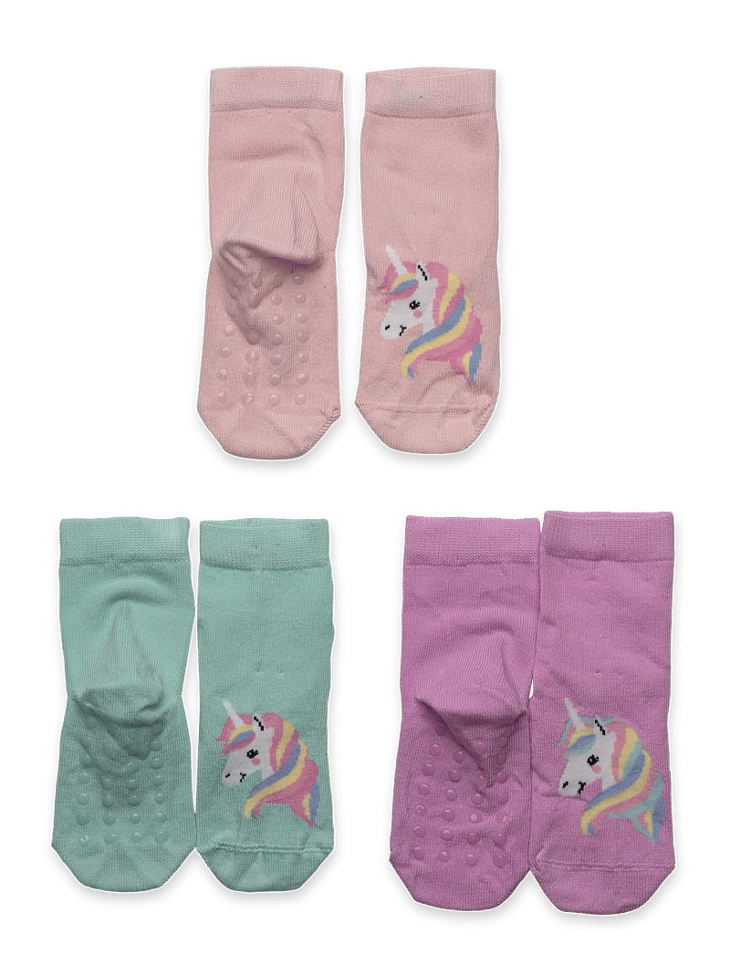 Lindex - Sock 3 p SG unicorn antislip - sokid - light dusty pink - 0
