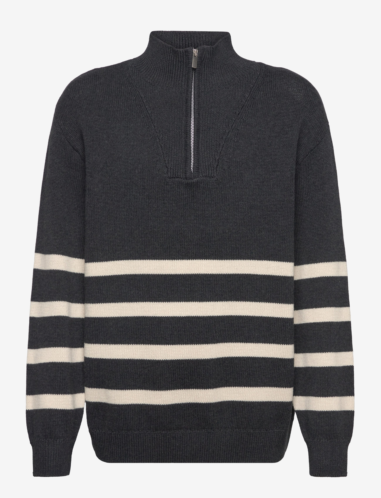 Lindex - Sweater knitted halfzip stripe - dark grey - 0