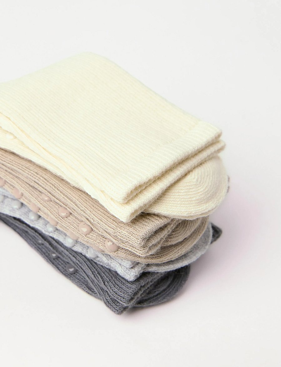Lindex - Sock 4p rib solid - strumpor - dusty beige - 2