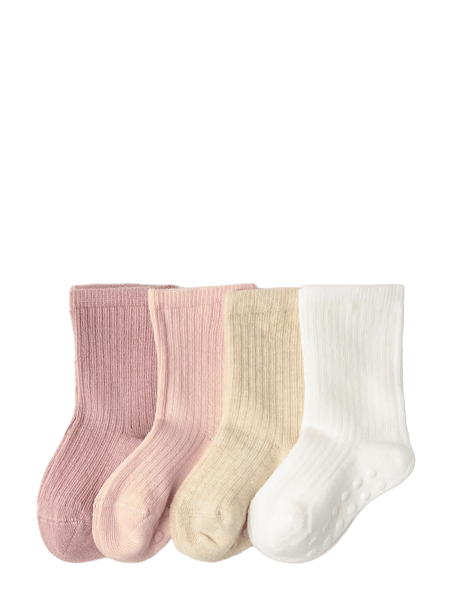 Lindex - Sock 4p rib solid - strømper - light dusty pink - 0