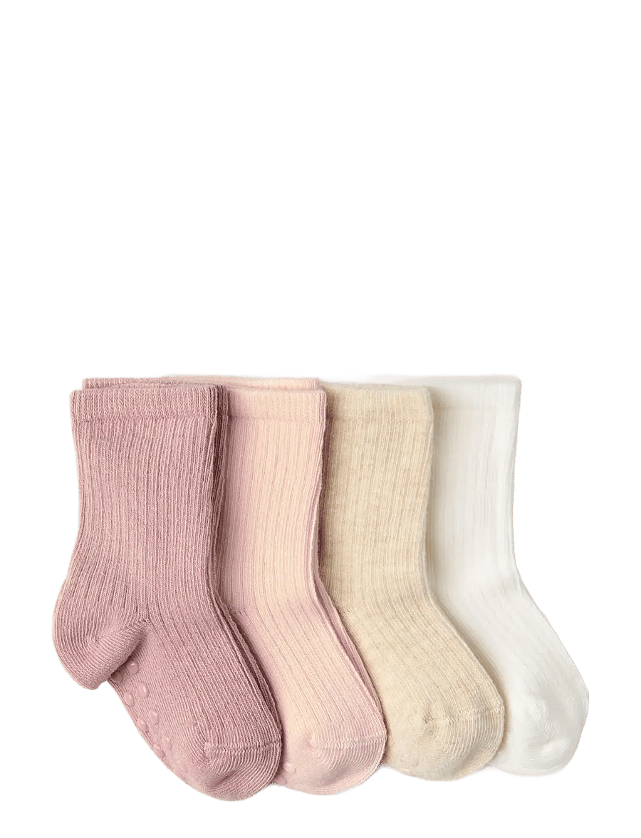 Lindex - Sock 4p rib solid - strømper - light dusty pink - 1