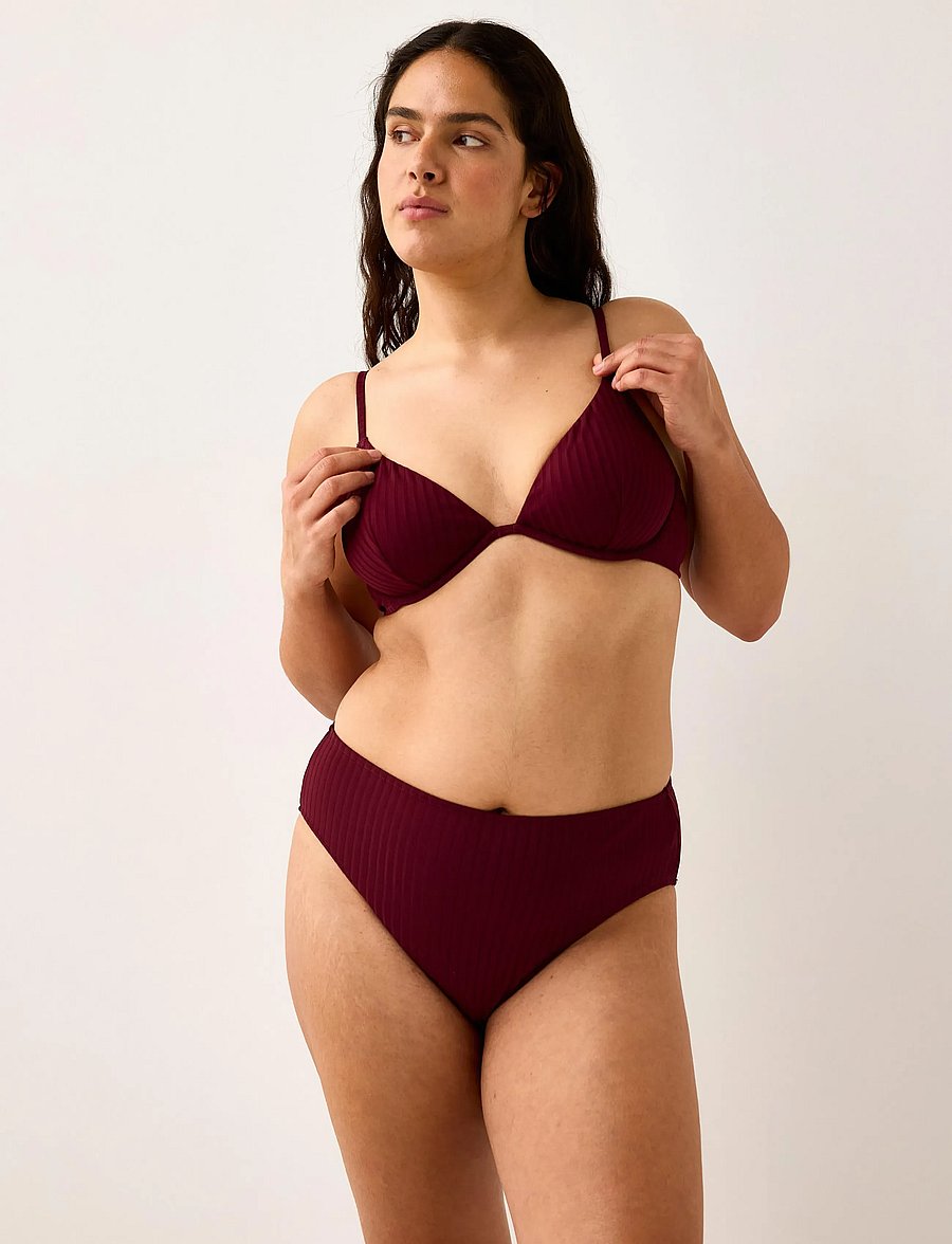Lindex - Brief Bikini High Hanna Rib - bikinihosen mit hoher taille - dark dusty red - 0