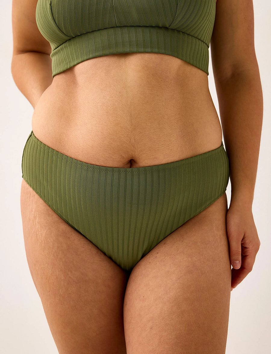 Lindex - Brief Bikini High Hanna Rib - kõrge vöökohaga bikiinid - dk dusty green - 4