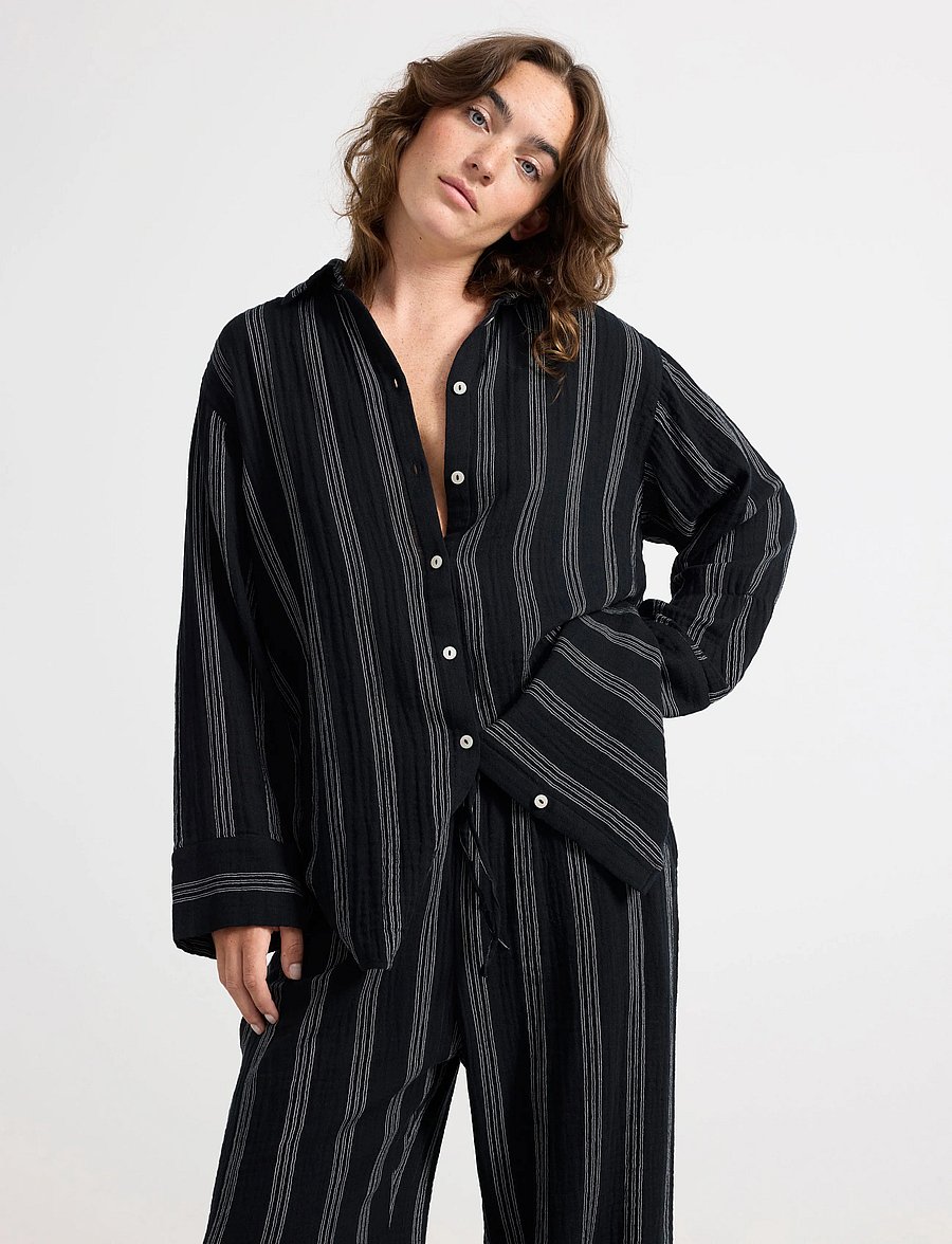 Lindex - Oversized pyjama shirt - langärmlige hemden - black - 0
