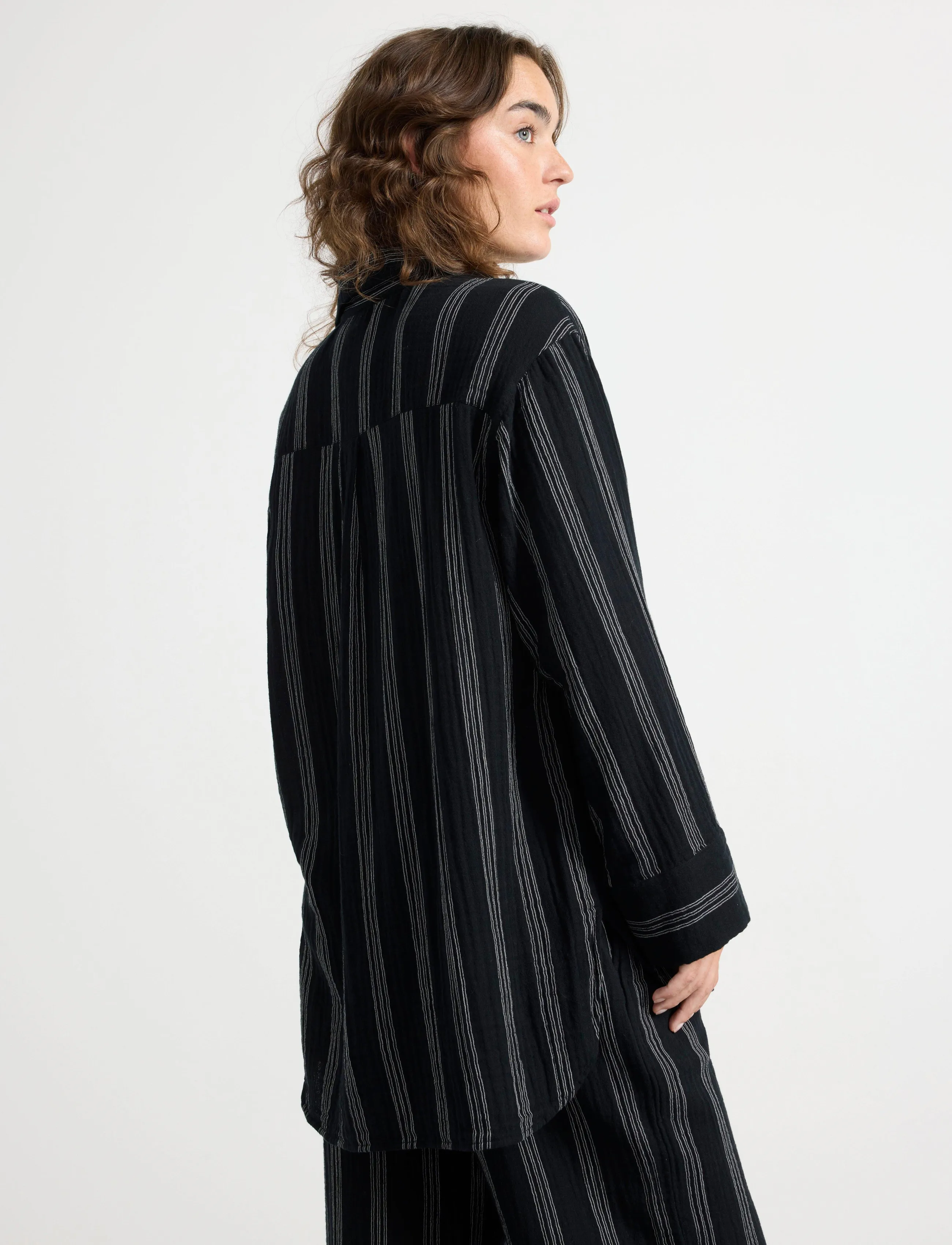 Lindex - Oversized pyjama shirt - long-sleeved shirts - black - 3