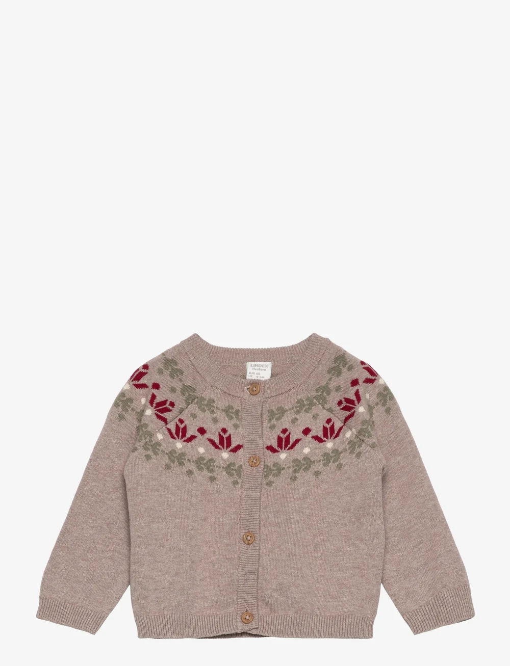 Lindex - Knitted cardigan fair isle NB - koftor - brown melange - 0